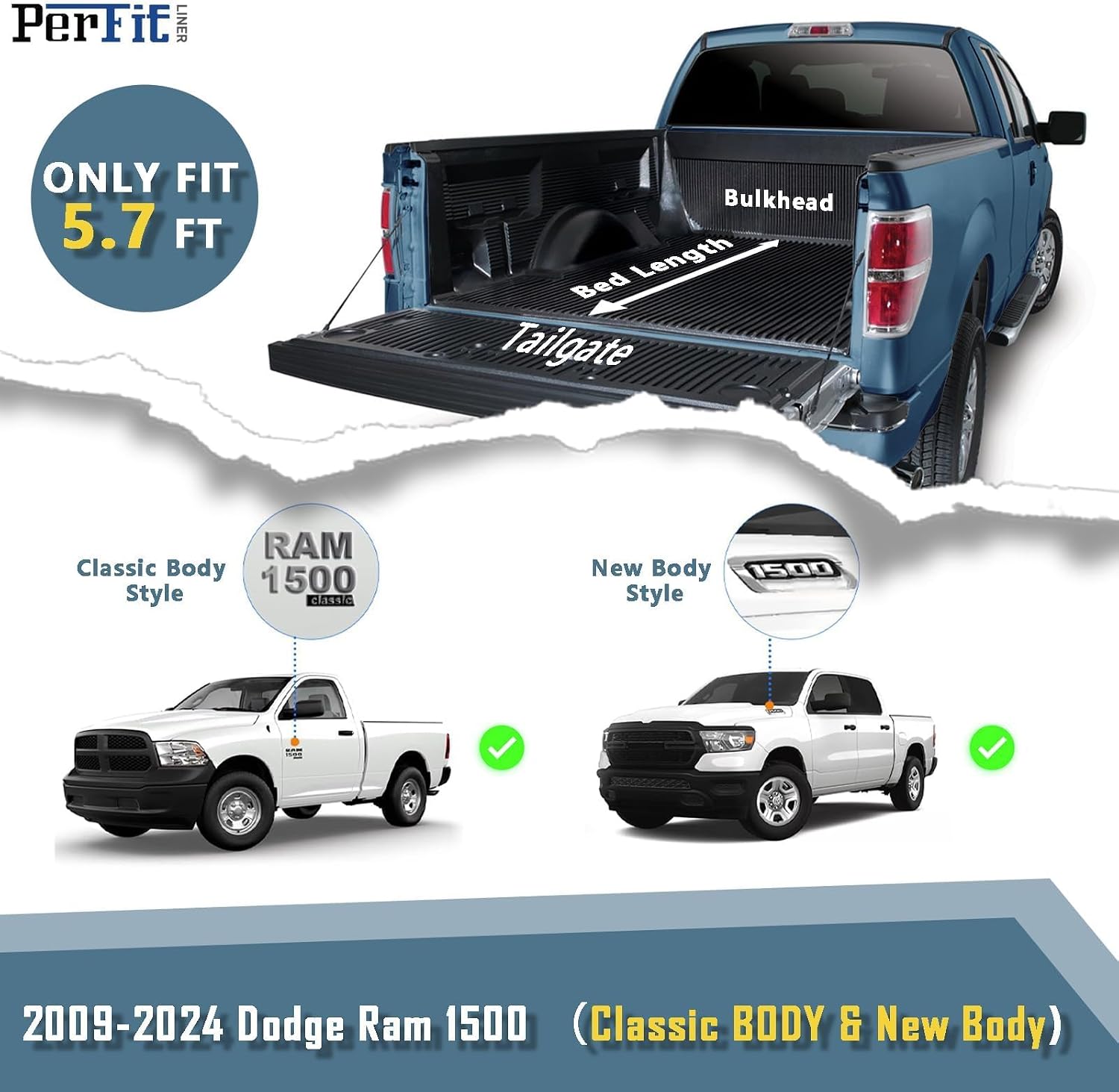 Perfit Liner Soft Roll Up 5.6 5.7 FT Truck Bed Tonneau Cover Compatible with 2009-2024 Ram 1500 w/o RamBox