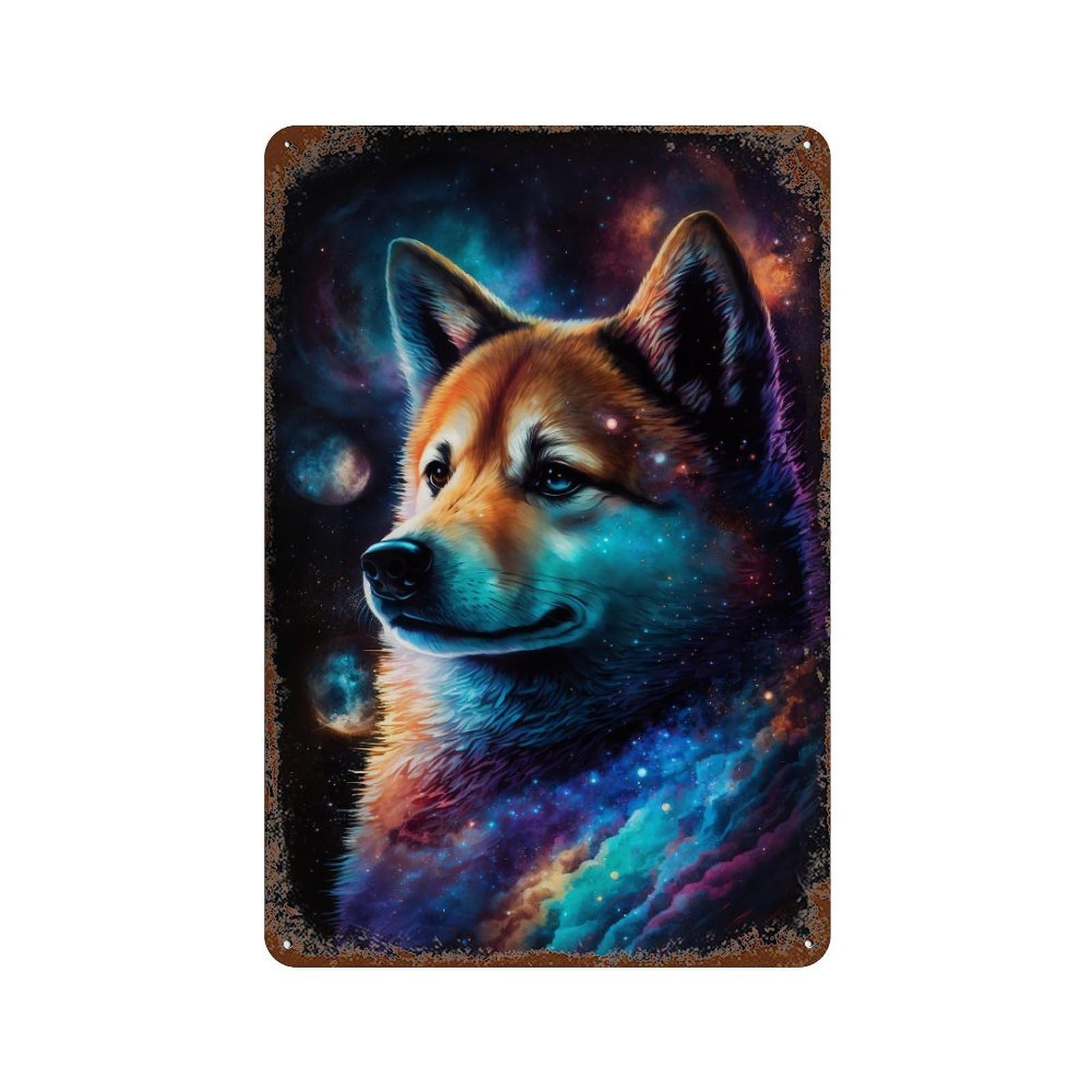 Cosmic Canine Portrait 11.8"x7.9" Aged Metal Wall Plaque, Classic Wall Plaque for Basement, Hobby Room And Garage Decor