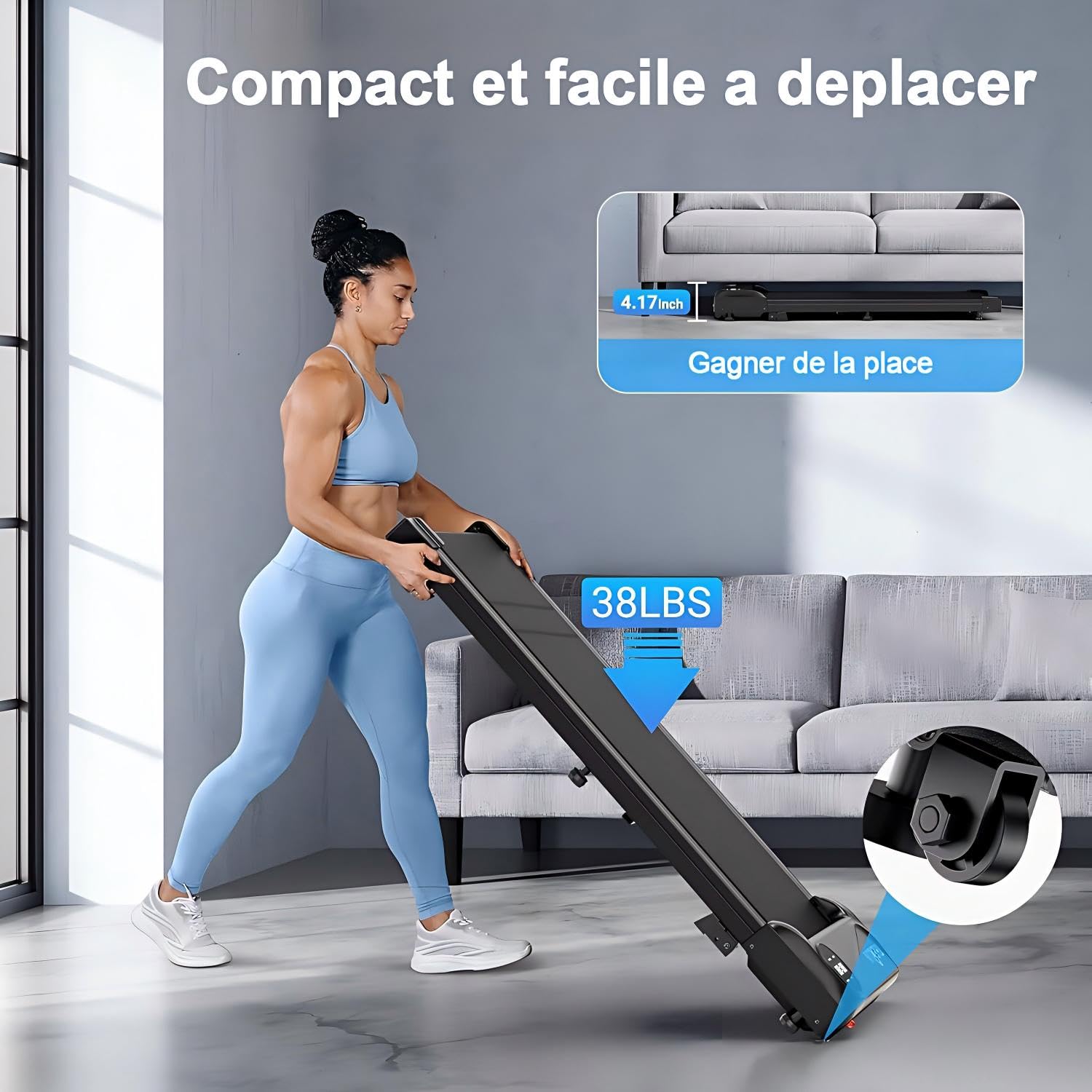 Tapis de Course Portable pour la Maison et Le Bureau, Walking Pad Électrique Moteur 2.5 HP Tapis Roulant 6km/h avec Télécommande, Écran LCD,Capacité 120 KG