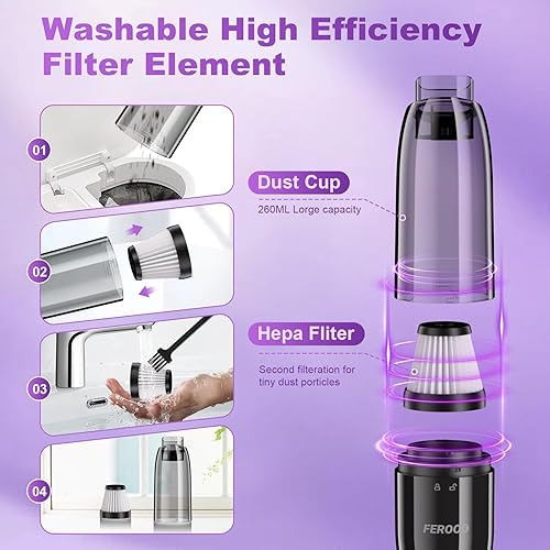 Miniatura 5 de Mini aspiradora, aspiradora de mano portátil sin cable, aspiradora ultraligera de 0.86 libras para automóvil, aspiradora recargable con soplador de