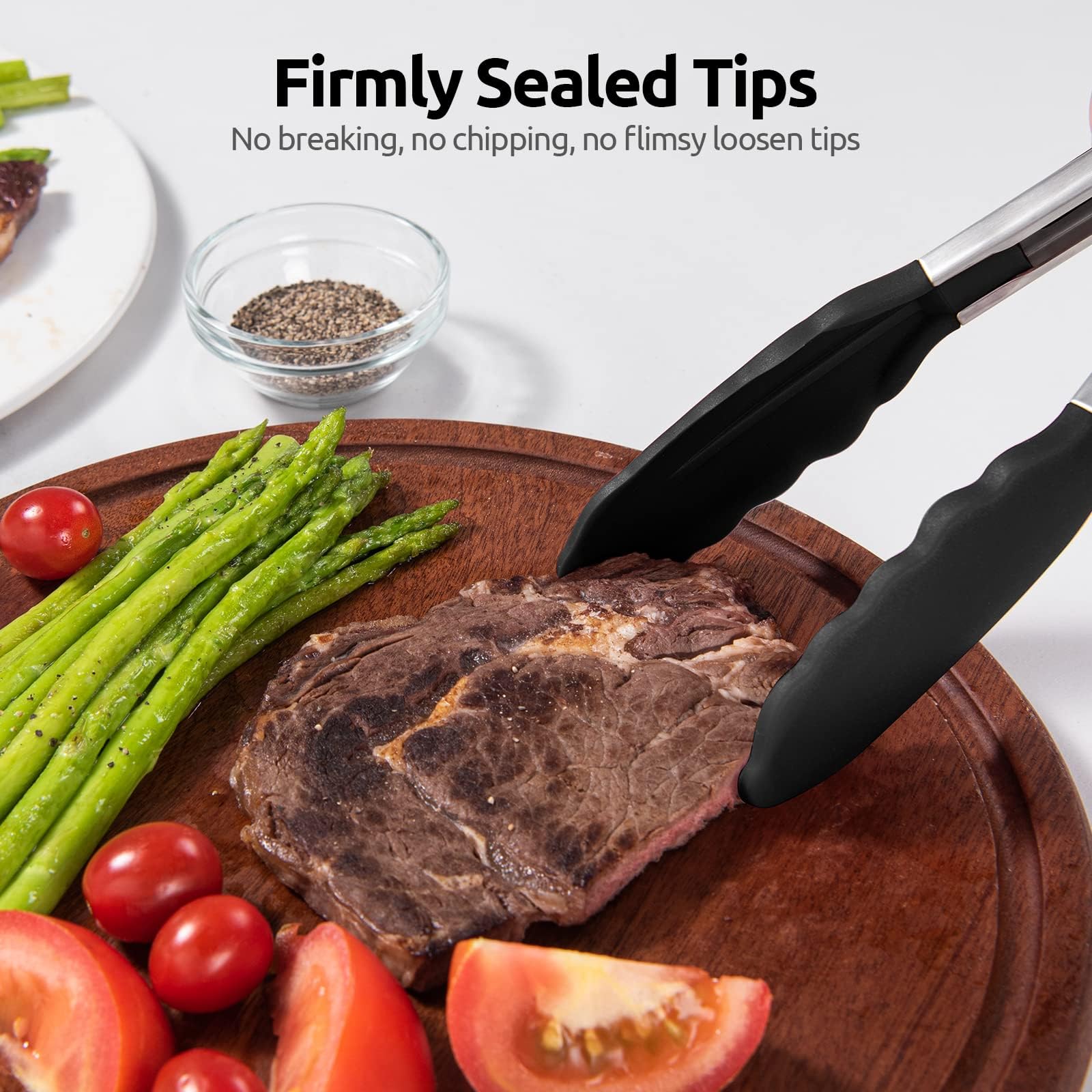 3 Pezzi Pinze da Cucina,Pinze in Metallo,Pinze da Cucina in Silicone,Pinze Barbecue Antiscivolo in Acciaio Inox Silicone Utensili da Cucina,per Carne,Arrosto,Insalata Nero