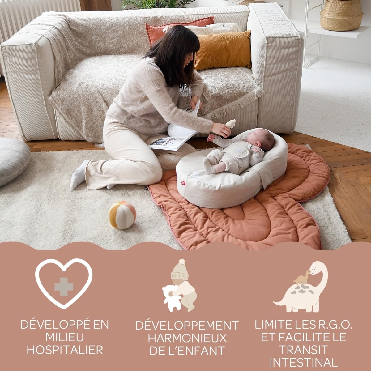 Béaba Red Castle, Cocoonababy, Cocon Ergonomique, Confort, Limite Les RGO, Facilite Le Transit intestinal, Développe la motricité et l'éveil, Fabriqué en France, Tissu Oeko-Tex, Moon & Stars