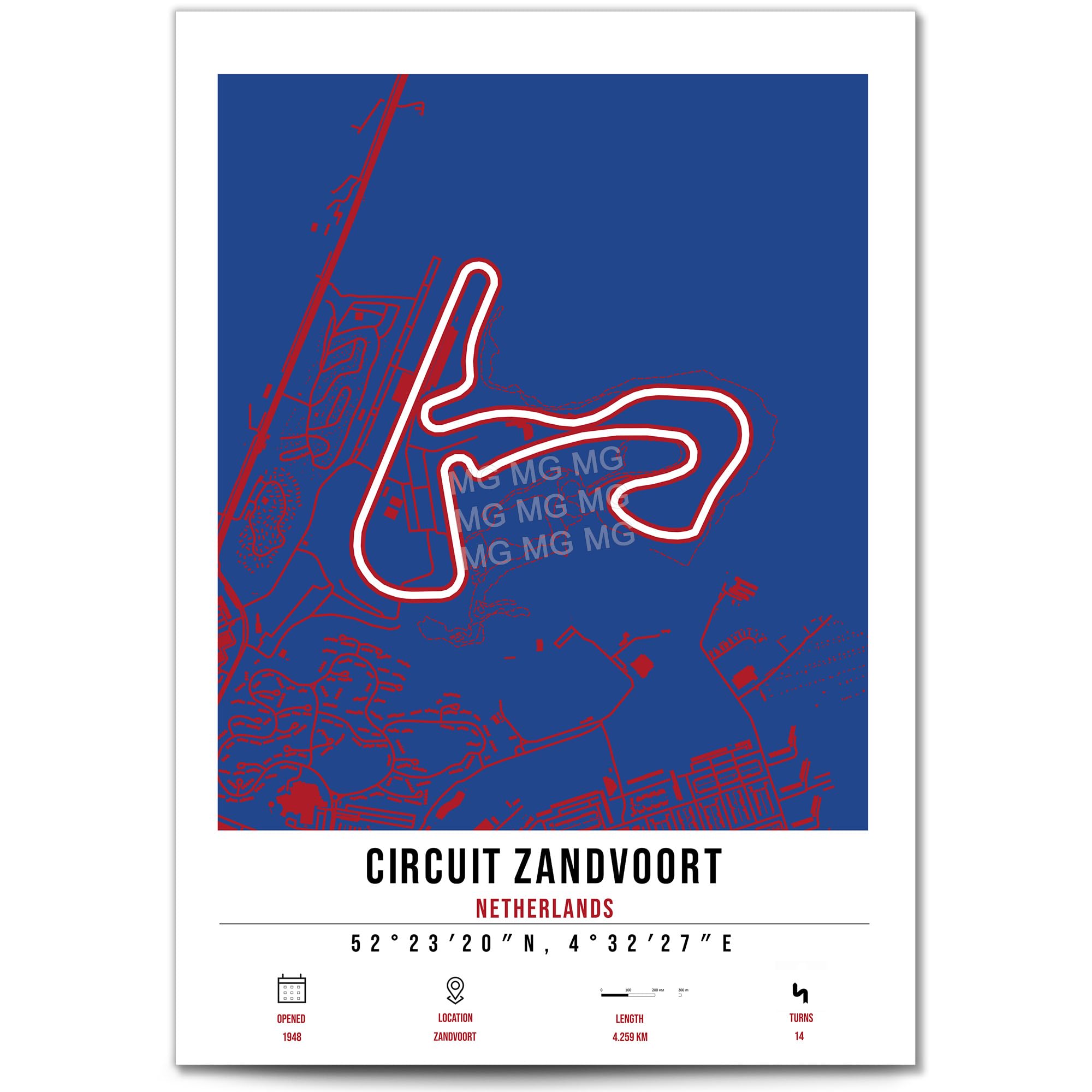Mounted Gifts Trading Zandvoort Race Track Circuit Map Minimalist A4/A3 Poster Photo Print Framed Gift Netherlands Fan Wall Art