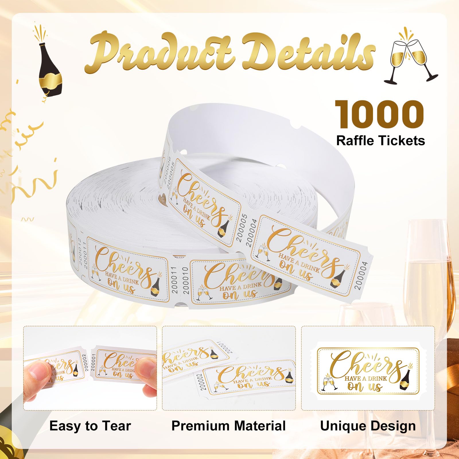 Rouleau De 1000 Jetons Numérotés 0001-1000 – Papier Adhésif Double Face, Rouge Vif, 5x2,5 Cm, Pour Tombola, Boissons, Buffets, Mariages