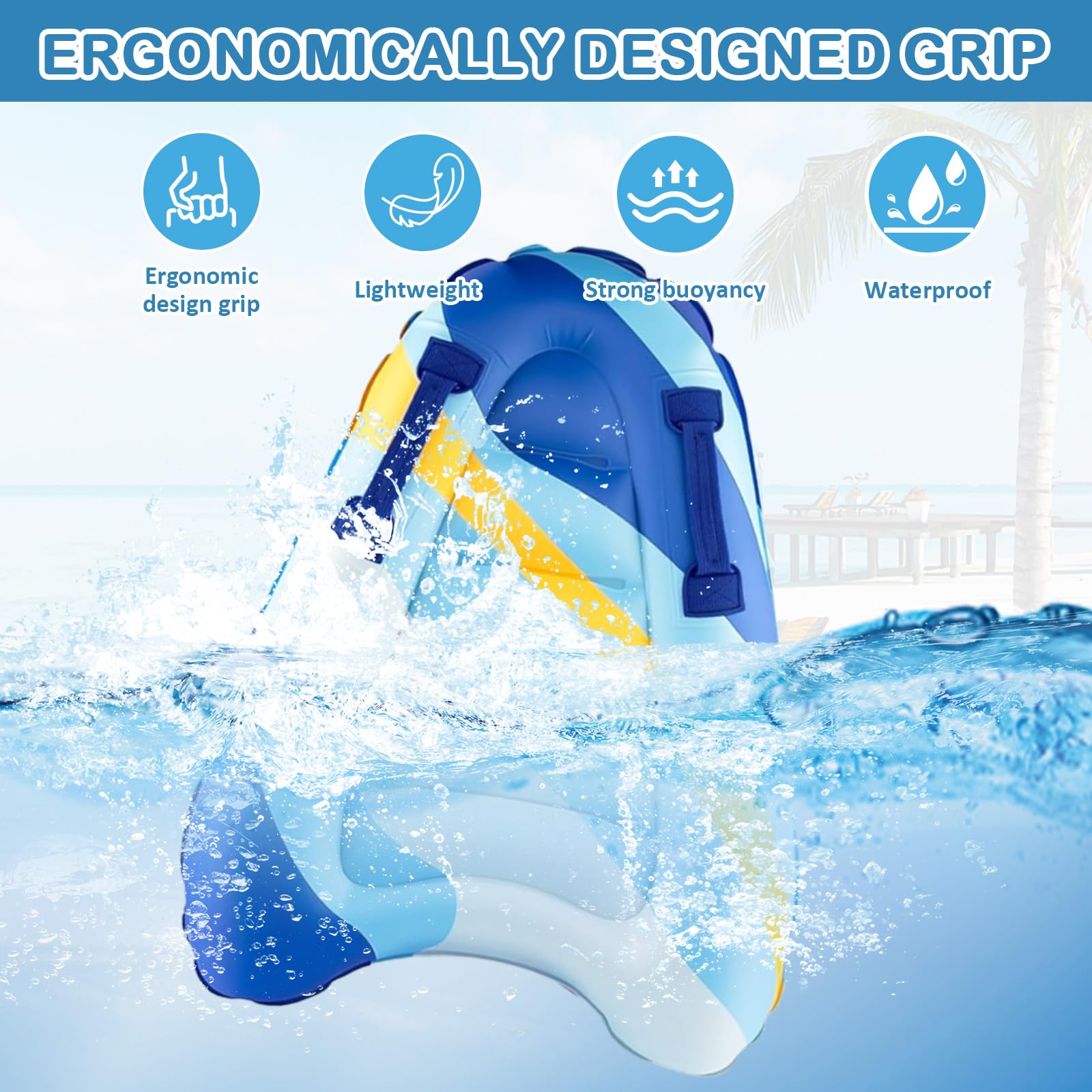 Aufblasbares Bodyboard Tragbares Bodyboard Kinder mit Griffen,Faltbar Schwimmenboard