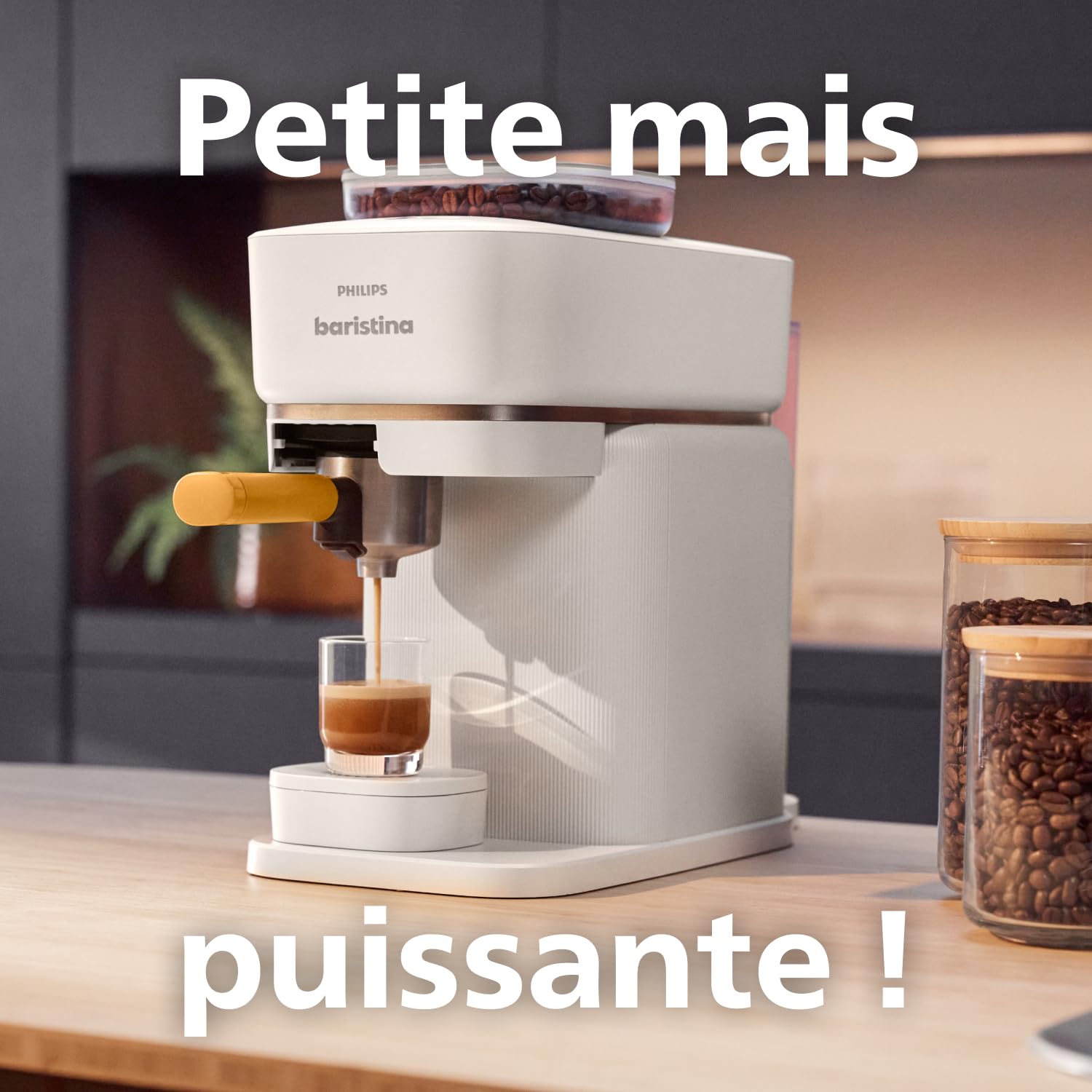 Philips Baristina Machine à expresso - Mousseur à lait inclus - Un véritable expresso, en toute simplicité - 16 bars de pression - Broyeur intégré - Machine blanche avec porte-filtre blanc (BAR303/00)