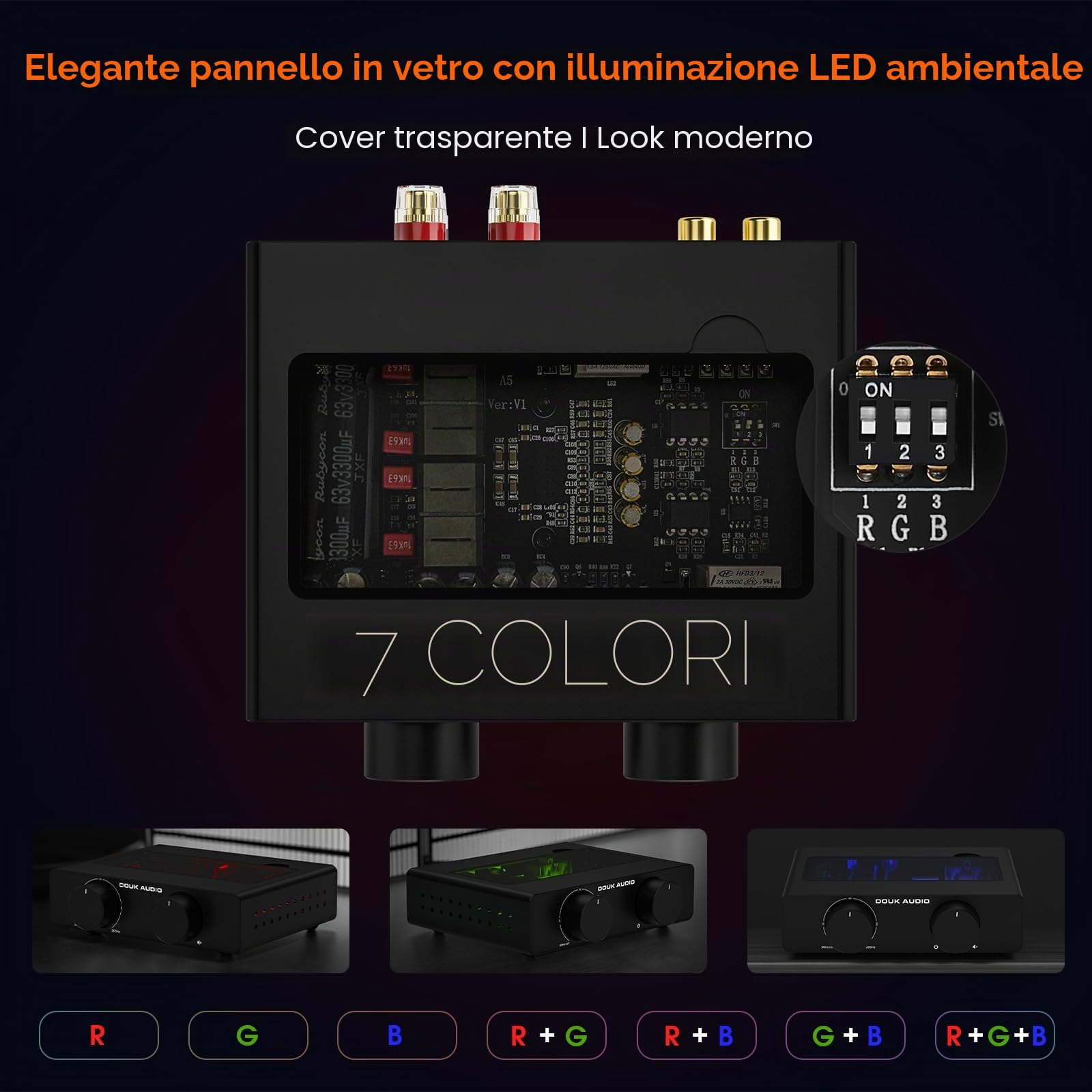 Douk Audio Amplificatore stereo A5 TPA3255, 600 W Mini HiFi Audio Amplificatore di potenza classe D per sistema home cinema, altoparlante a torre passiva con filtro passivo + alimentatore da 48 V