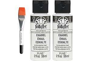 Folk Art Enamel Paint: 2-Pack of 2 Oz Vibrant Clear Enamel Paint with Watercolor Brush