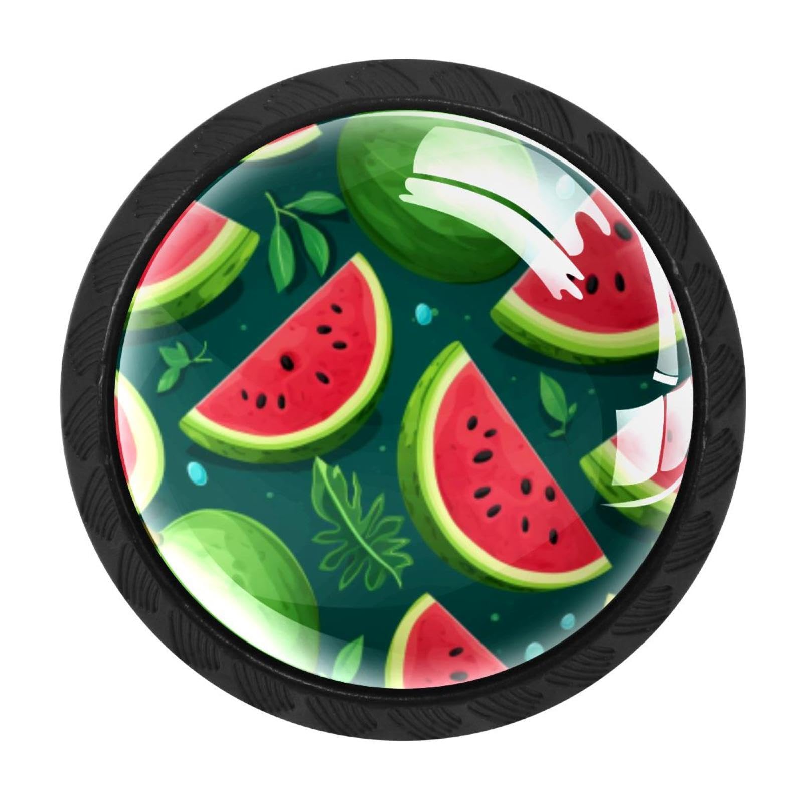 CHENZZZZ 4 Pack Black Watermelon Drawer Knobs, Cabinet Knobs Round Glass Knobs for Kitchen Cabinet Hardware Bathroom 35MM
