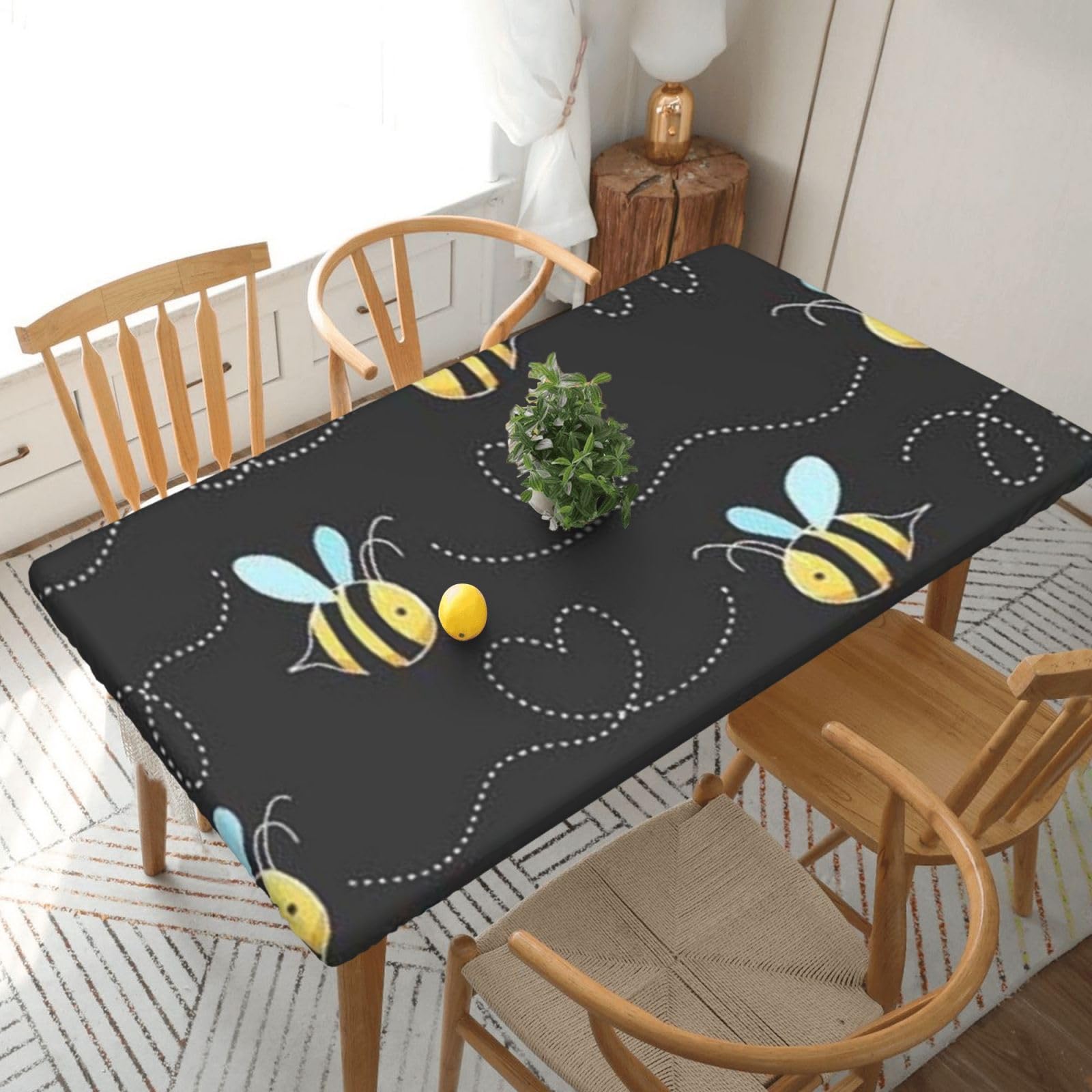 BNVSADC Cartoon Bees Printed 5FT Tablecloth Polyester Kitchen Water Resistant Table Cloth Dining Table Decoration Table Covers, 152x76 CM