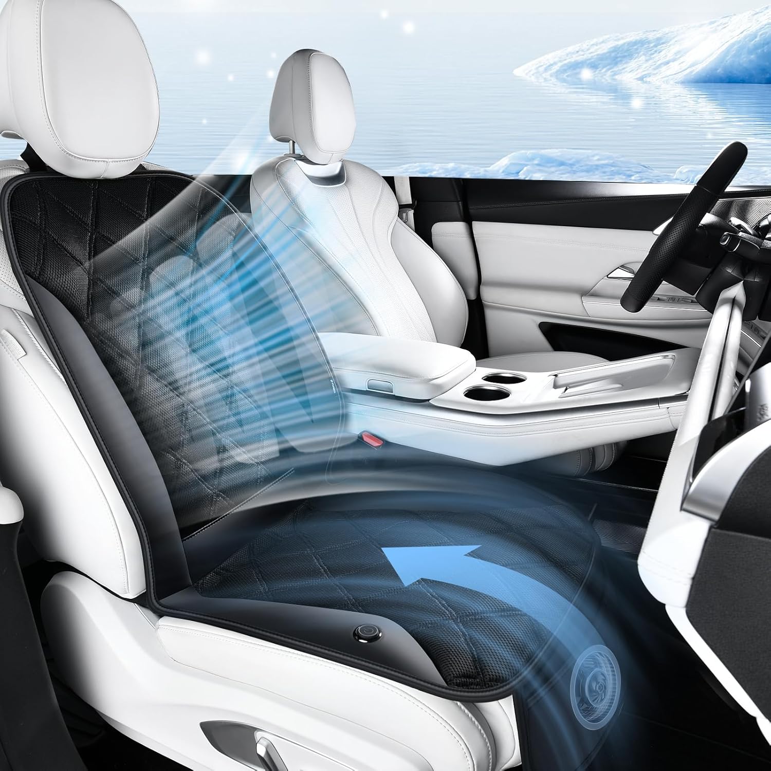 FLORICH Cooling Car Seat Cover 12V-24V Ventilated Cooling Car Seat Cushion with 3-Speed Adjustable Breathable Mesh & Leather Cooling Seat Pad Universal Fit Car SUV Truck Van for Summer Driving, Black