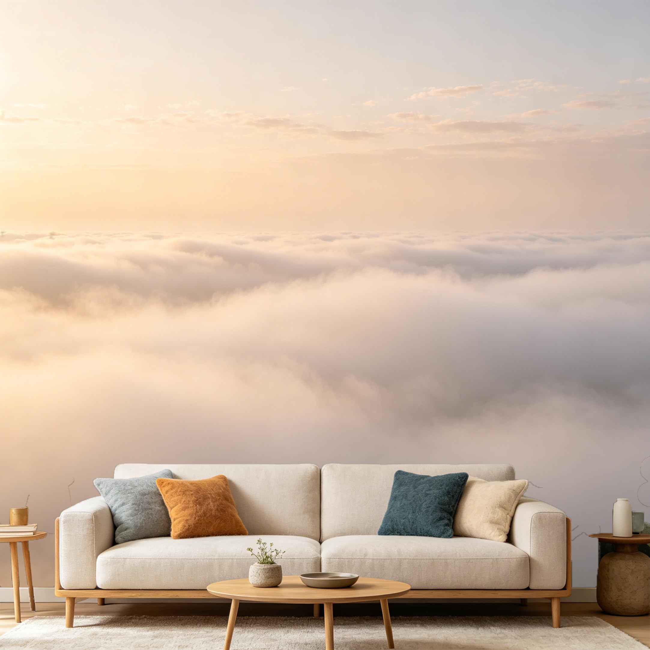 Custom Size Wall Mural， Sunset Clouds Above Ocean Landscape Minimalist 3D Aerial View， SelfAdhesive Art Prints wall Fabric Removable Large Wallpaper Home Living Room Decor