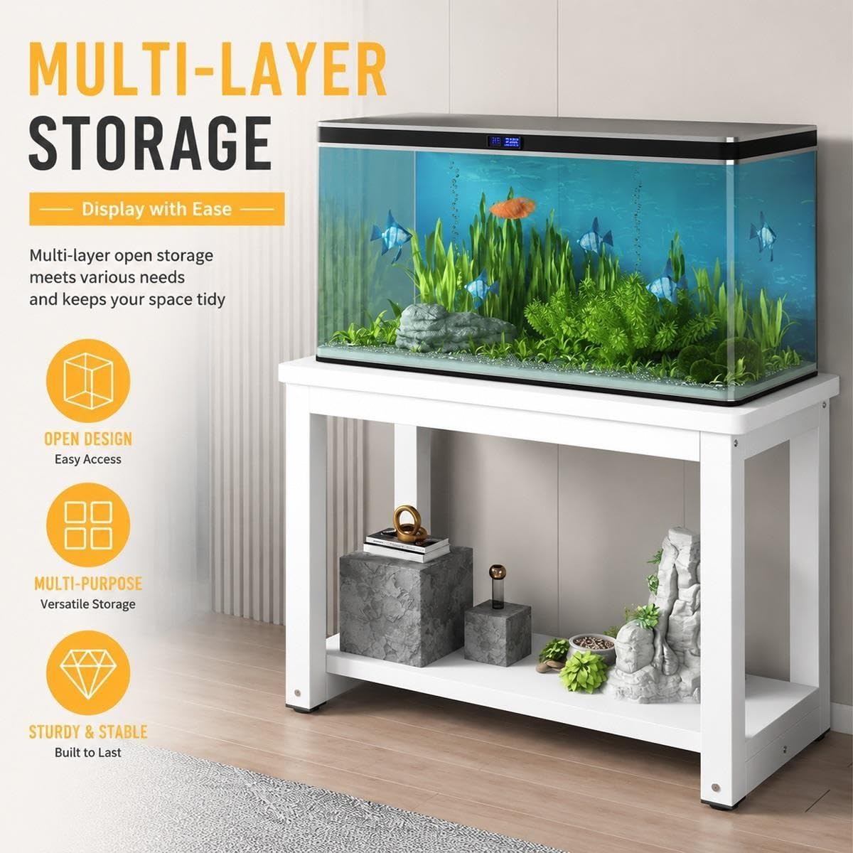Mobiletto per acquario, scaffale per acquario, 2 ripiani