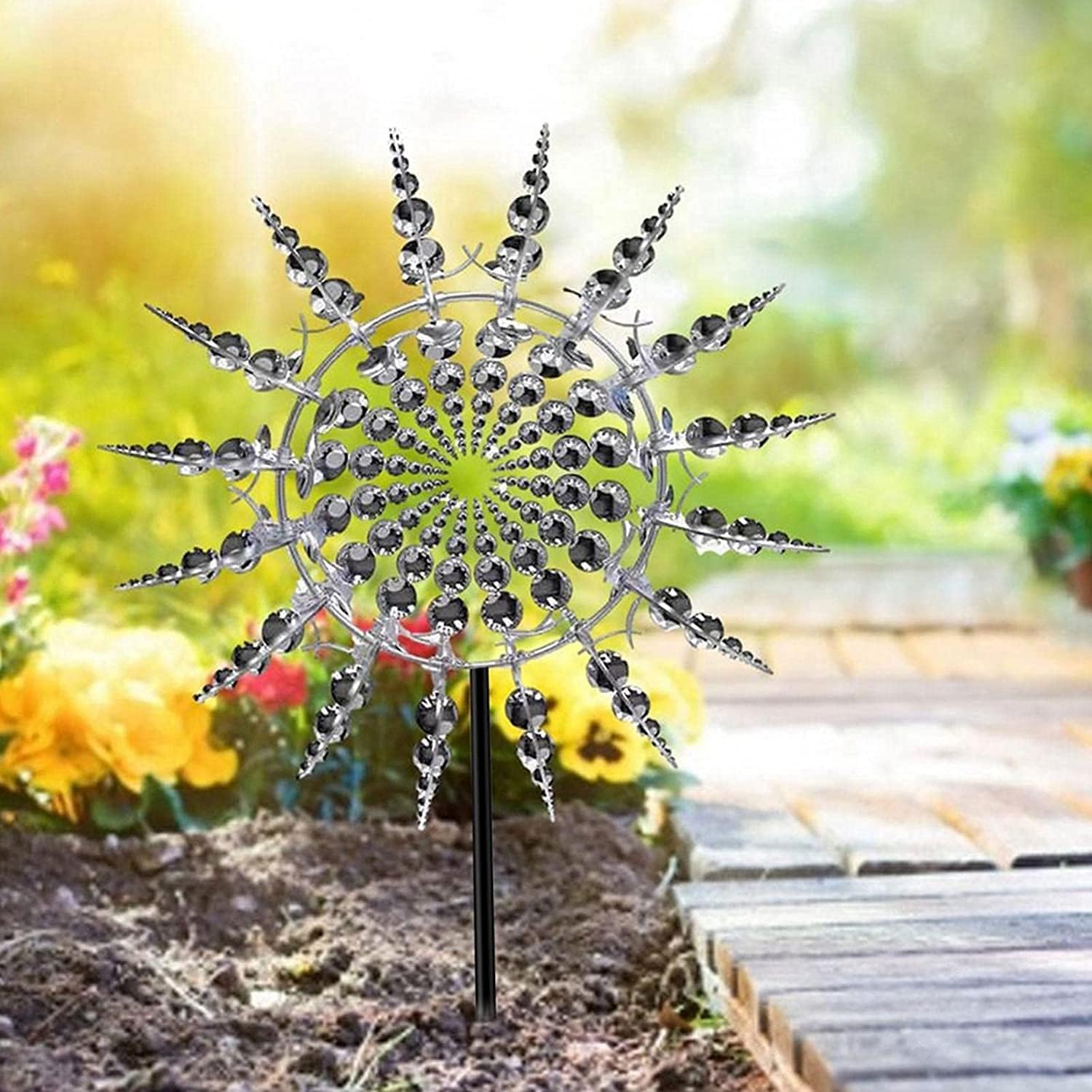 Wind Spinner im Freien, 3D Magie, 360° Dual Rotors kinetische Windmühle, Garten Metall Dekoration