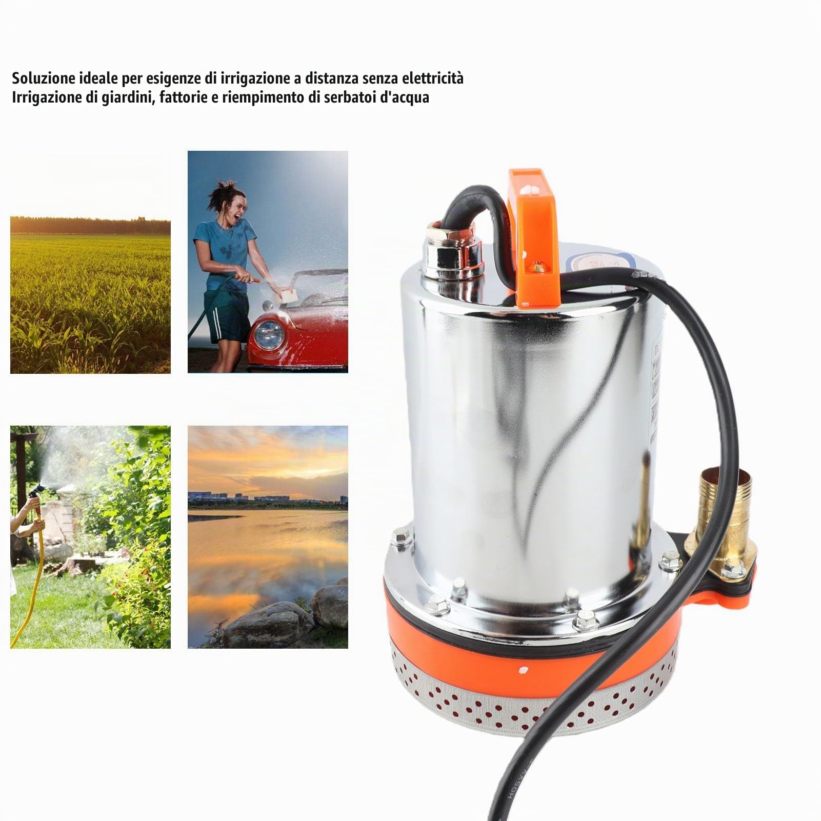 Pompa Sommergibile Solare, 12V CC, con Pannello Solare e Batteria, Sollevamento 8 M, per Irrigazione Giardino, Agricoltura, Stagni, Piscine