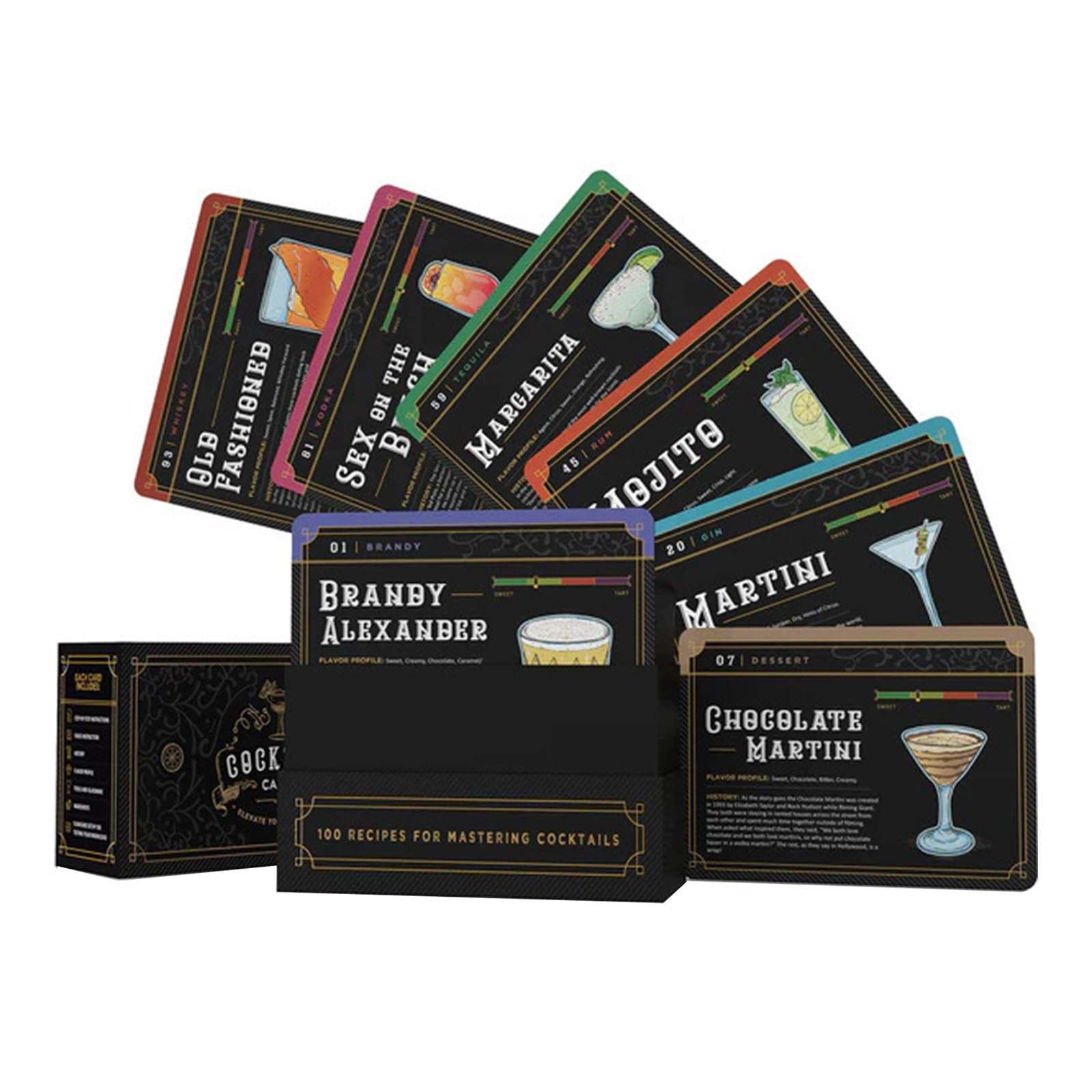 Cocktail Cards: 100 Cocktail Recipes, Cocktail Recipe Cards to Master Cocktails, Cocktail Recipe Flash Cards Set for Alcohol Lovers