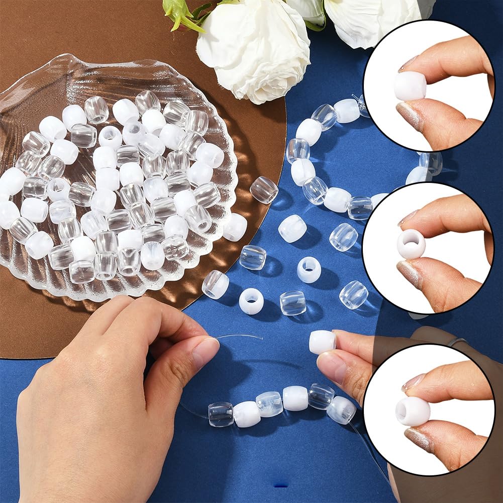 SUNNYCLUE 1 Box 120Pcs White Braid Beads Dreadlock Braid Beads Plastic Clear Transparent Hair Decoration 5mm Large Hole Loc Loose Spaces for Hair Clip Accessories Jewellery Making DIY Crafts Adults - Image 3
