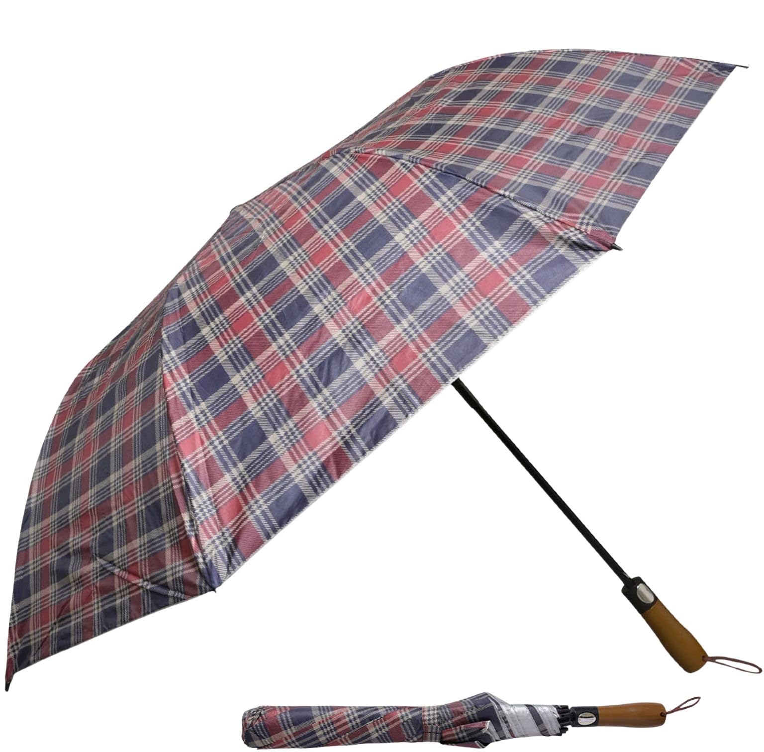 Umbrella 46 Inch - Semi Automatic, Strong for Wind, Travel-Friendly 3-Fold Check Design Perfect Big Umbrella for Men & Women (Multicolor)-picture-22