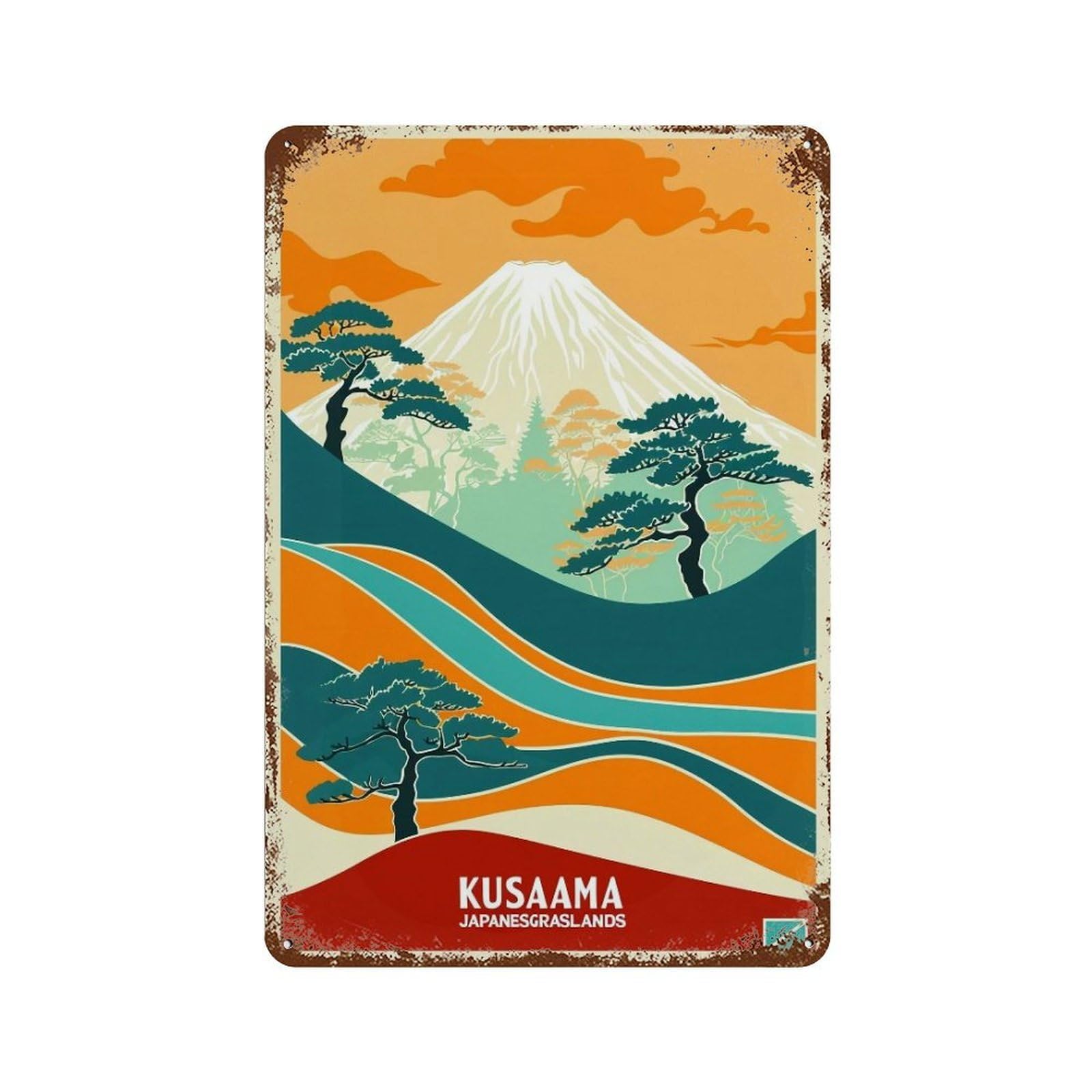 YHGERTKU Yayoi Kusama Japanese Grasslands 02 Wall Art Retro Iron Vintage Metal Tin Sign Poster Modern Decor for Living Rooms Gift 30x20cm