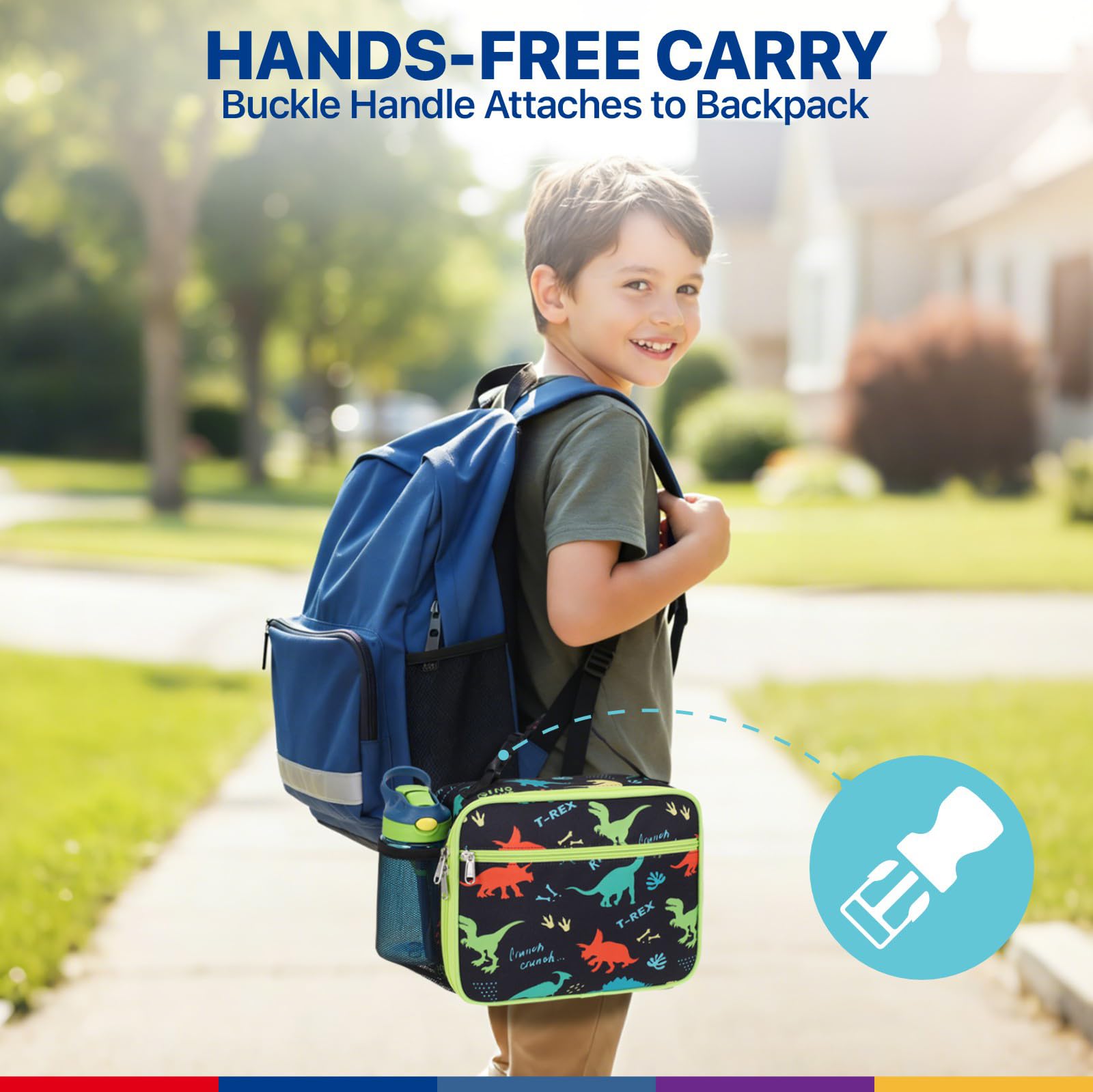 Bagseri Sac à déjeuner pour enfants garçons – Boîte à déjeuner réutilisable et isotherme pour la garderie et l'école, dinosaure noir (bouteille d'eau non incluse)