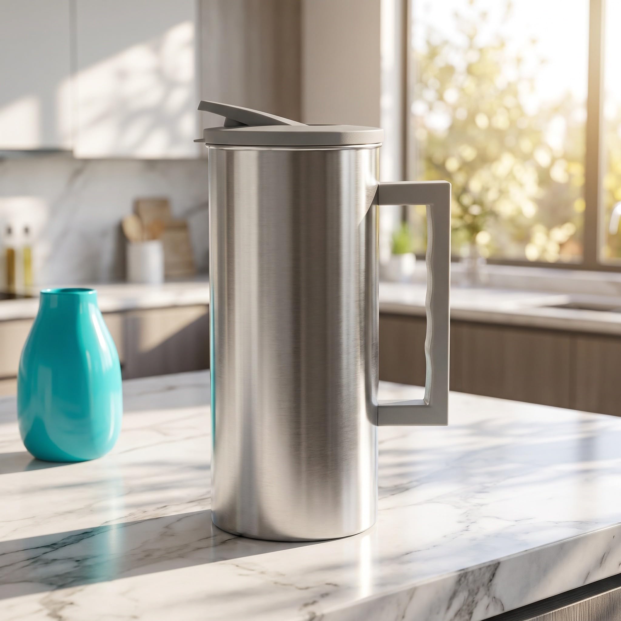 Zerodeko 2 caraffe in acciaio inox con coperchio, grande brocca per acqua