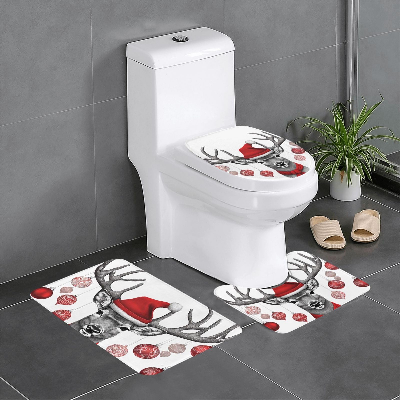 Lot tapis de bain antidérapant élan de Noël sécurité et confort