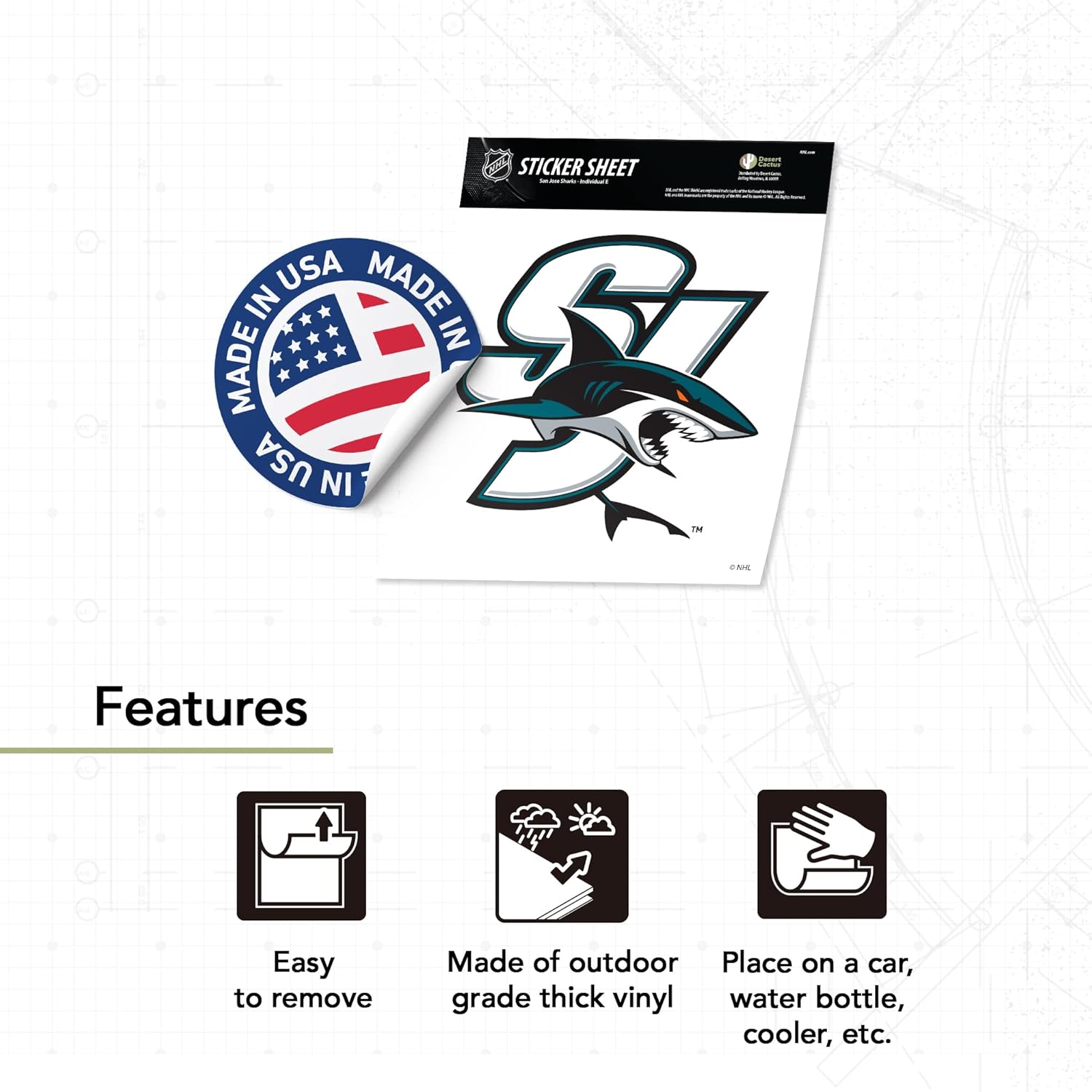 Desert Cactus San Jose Sharks Team NHL National Hockey League Sticker Vinyl Decal Laptop Water Bottle Car Scrapbook (Individual E) - Image 3
