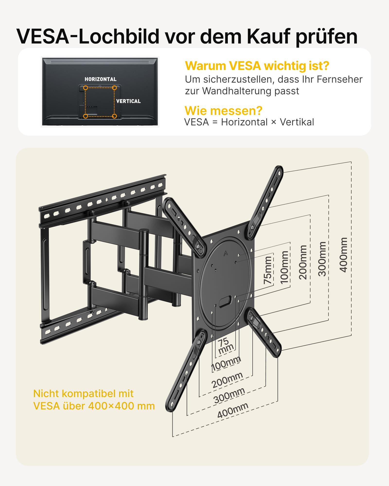 monTEK Ultra Slim TV Wandhalterung 23-75 Zoll bis 45kg, Max VESA 400x400mm | 1.5" Dünne, Ausziehbar, Schwenkbar, Neigbar TV Halterung für Flach & Curved Fernseher, 3-Fache Tragkraft, Einfache Montage