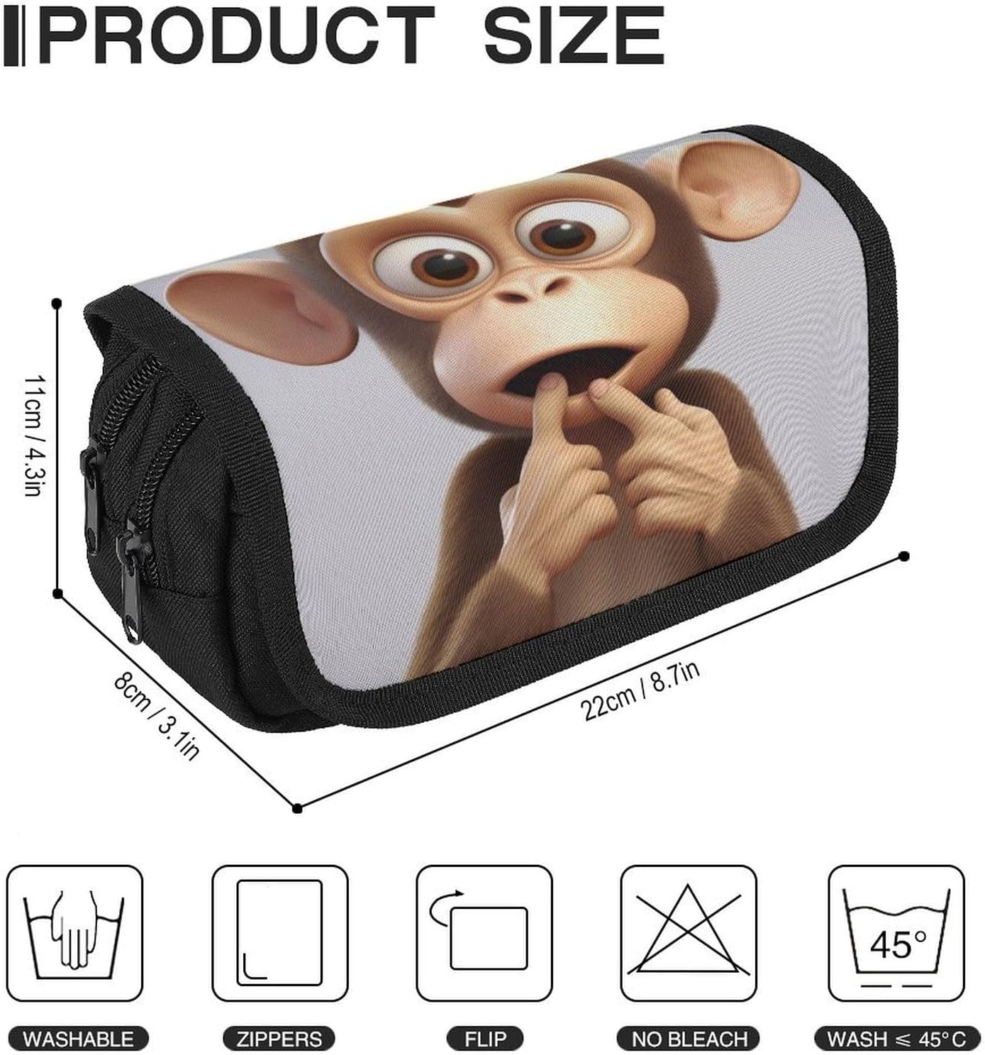 Pencil Case The Silent Monkey Large Capacity Pencil Case Double Zipper Storage Bag 2 Compartments Portable Multifunctional Bag Desk Organizer Marker Pen Case
