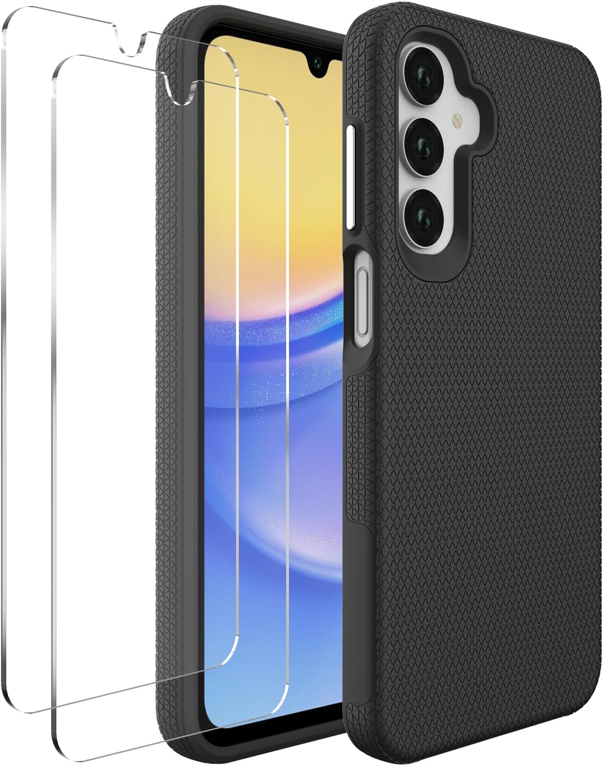 iCatchyCase for Samsung A16 / A26 Phone and 2X Glass Protector, Heavy Duty Rugged Military Grade Dual Layer Shockproof Matte Phone Cover (Black)