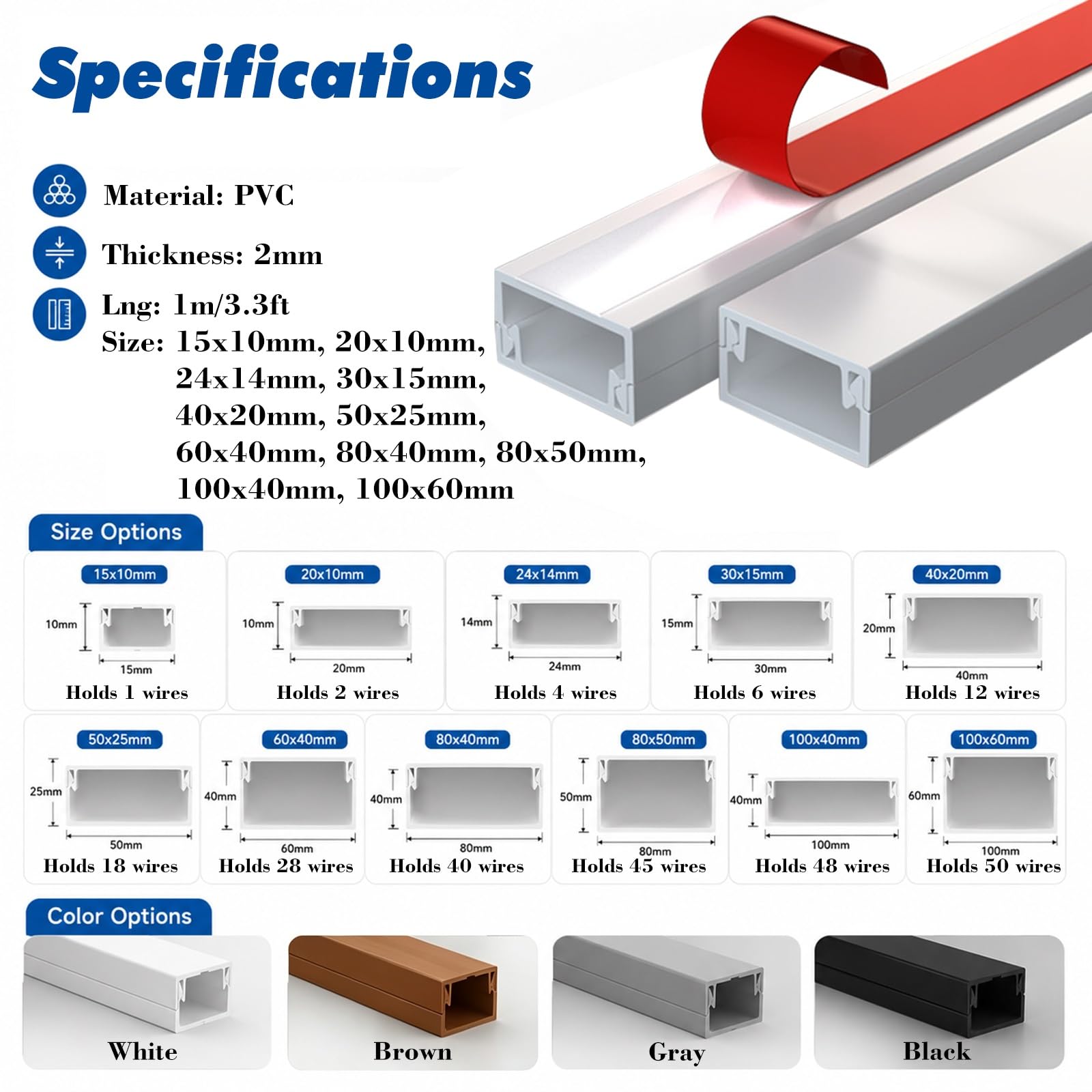 Spegnifili Parete E Pavimento, Kit Canalina Cavi Flessibile Bianco | Stacca E Incolla Gestione Cavi, Organizer Cavi Elettrodomestici Cucina Parete Soggiorno(40x20mm,6 kit)