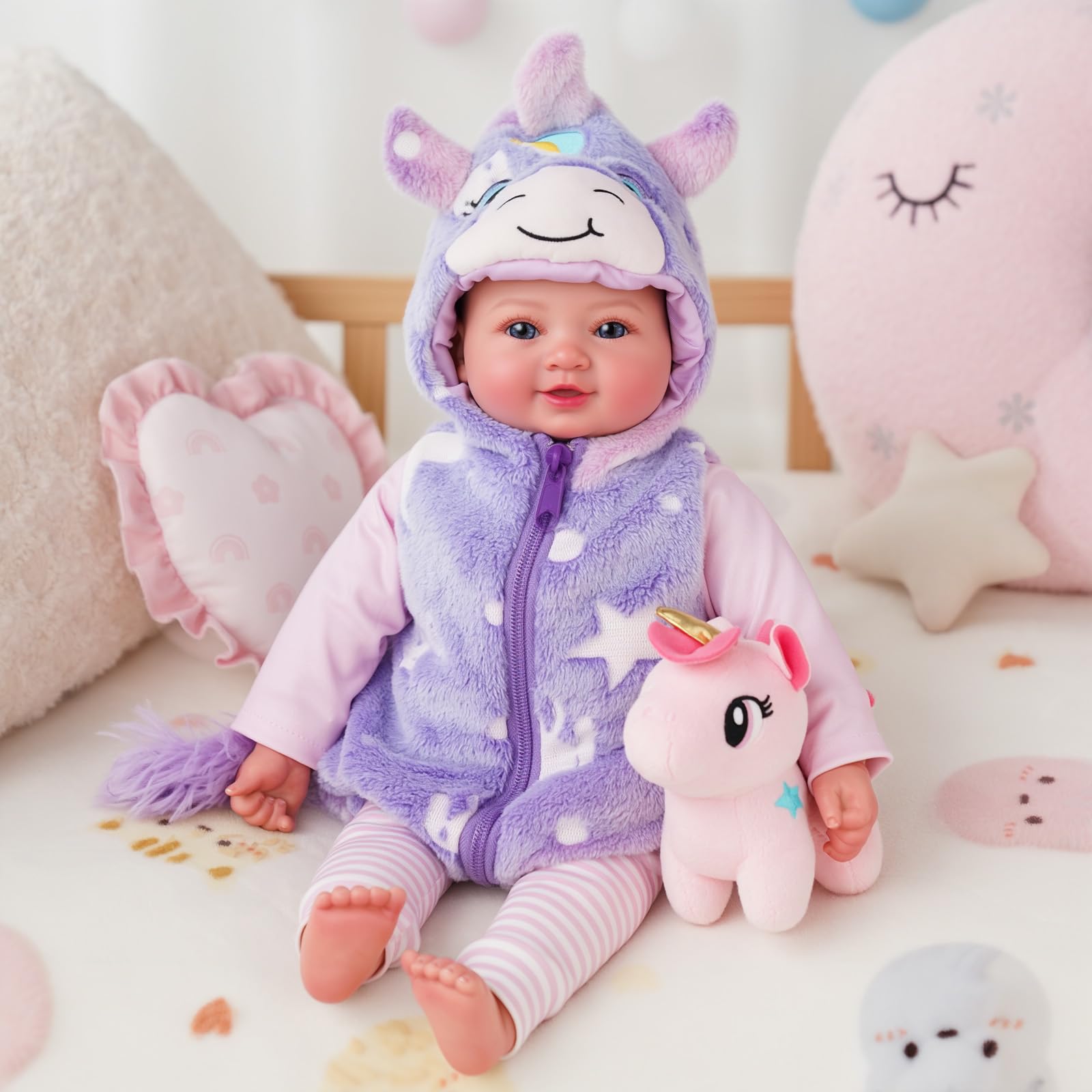 BABESIDE 17 Zoll Puppe Mädchen, Realistische Vinyl Gliedmaßen | Reborn Puppe Realistischer Look, Weich Kuschelig, Bewegliche Gliedmaßen, Zubehör im Set