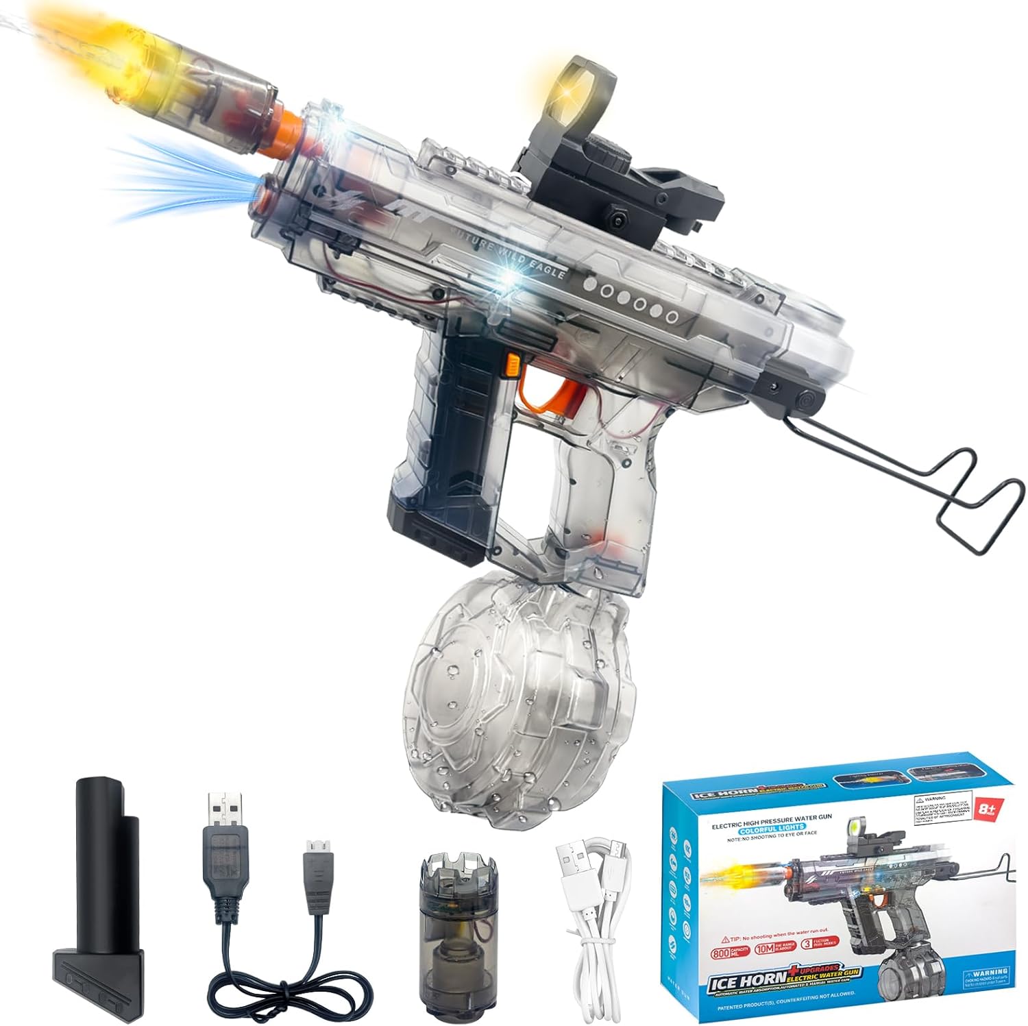 Electric Water Gun Automatic Squirt Gun for Kids Adults 800CC High Capacity 32FT Long Range Water Guns Dual-Mode Auto-Refill System for Pool Beach Indoor Outdoor Summer Water Toys (Blue)