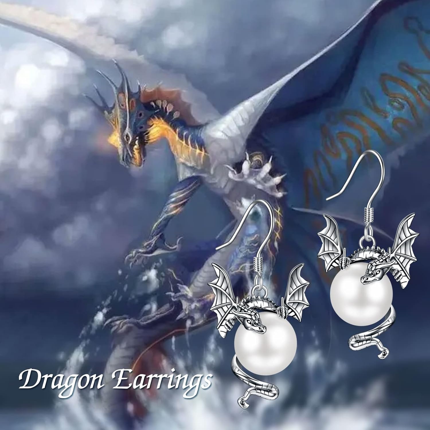Dragon Earrings for Women 925 Sterling Silver Vintage Oxidized Dragon Pearl Dangle Earrings Jewelry Mother's Day Gifts for Women Girls - Image 2