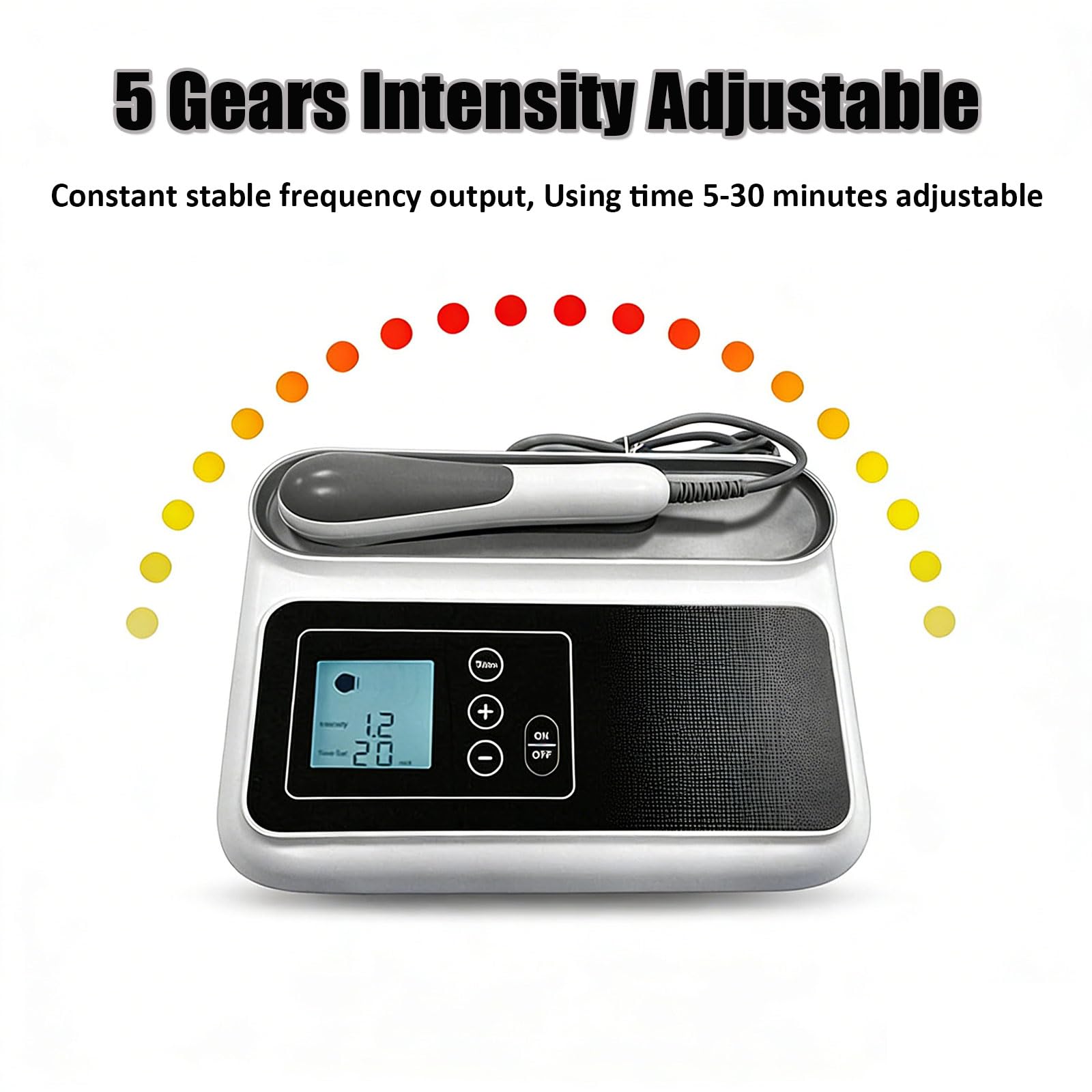 Máquina de Terapia Portátil Control Táctil Dispositivo de Alivio del Dolor Ultrasónico 1.05 MHz Equipo de Fisioterapia Temporizador de 5 Marchas Intensidad/(5-30min)