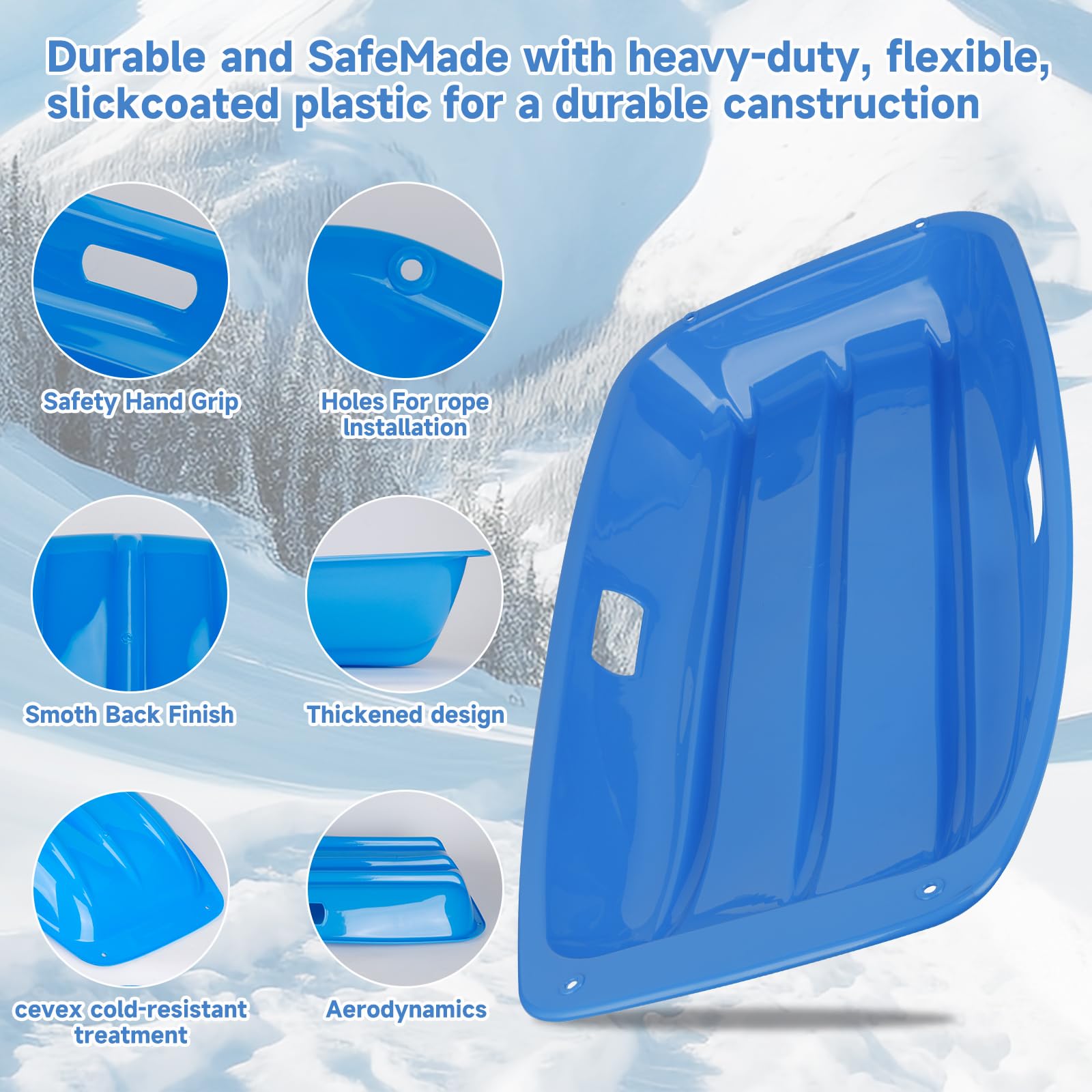 Amazon.com : 35 inch Snow Sled, Plastic Sled with Leash 2 Handles