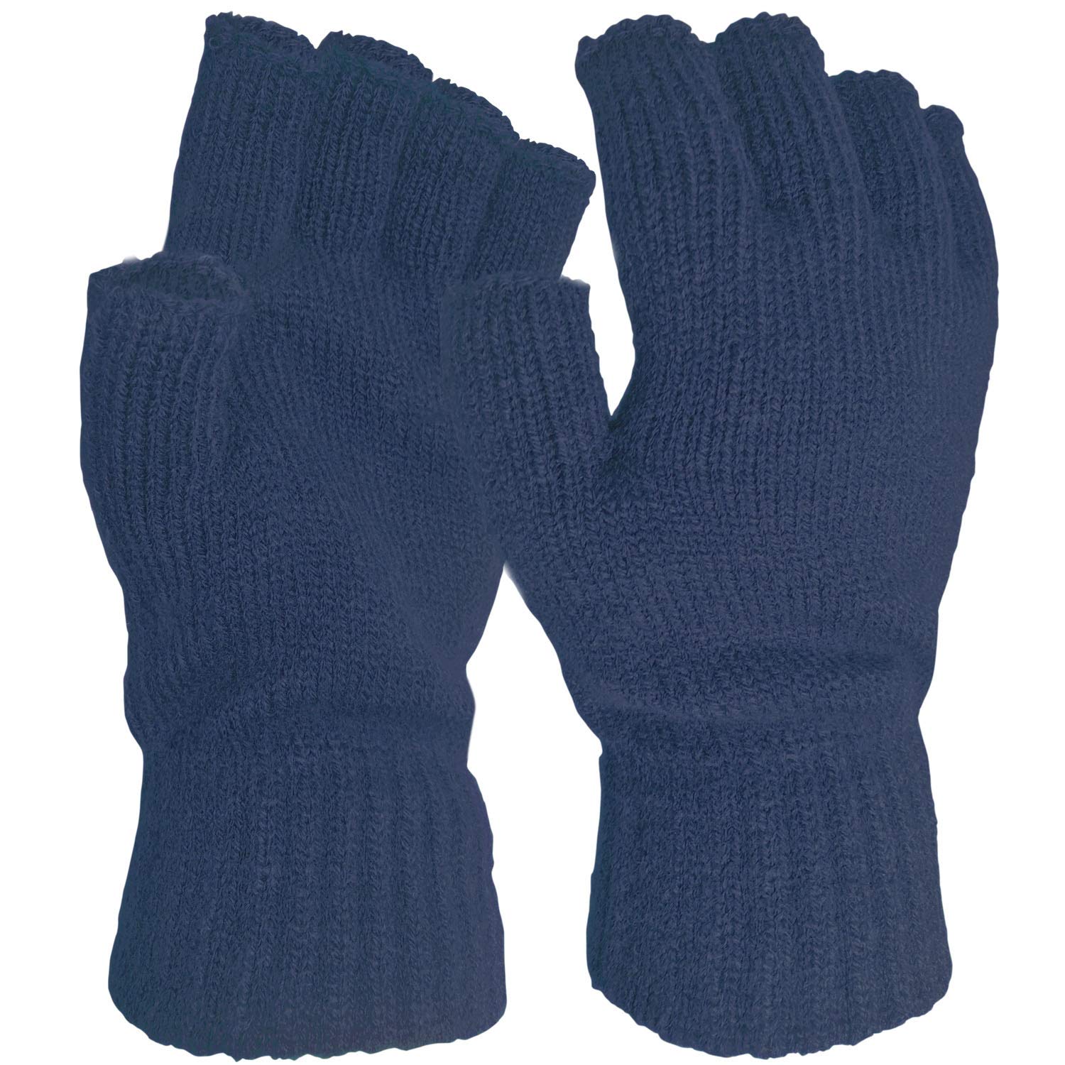 Ladies Super Soft Warm Fine Knit Thermal Fingerless Winter Gloves (Navy Blue)