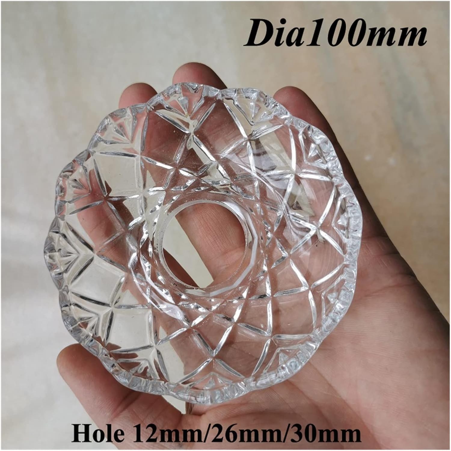 2Pcs Glass Crystal Dia100mm Bobeches Bowl, Lamp Elbow Support, Candle Holder, Wedding Decor, Chandelier Tray, Light Accessories(Central Hole 30mm)