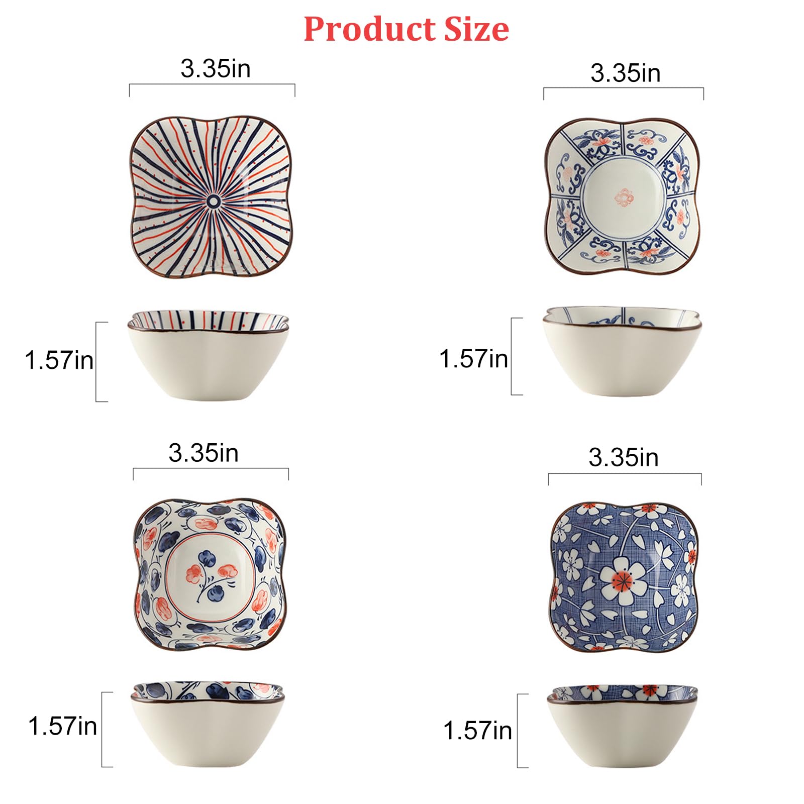 Pobowlgarls Japanese Style Ceramic Pinch Bowls – Set Of 4 Small Snack Bowls For Dips, Nuts & Sushi Sauce