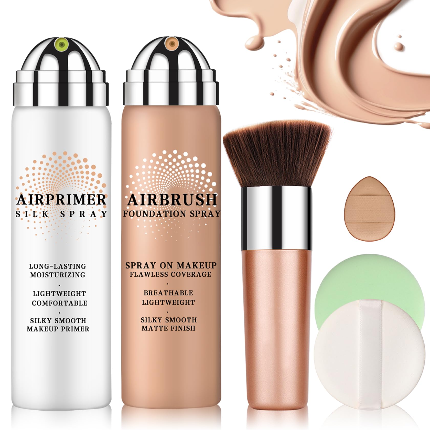 Airbrush Foundation Makeup with Primer,Breathable Blendable Foundation Full Coverage with Anti-aging Ingredients for Smooth Radiant Skin (01 Natural)
