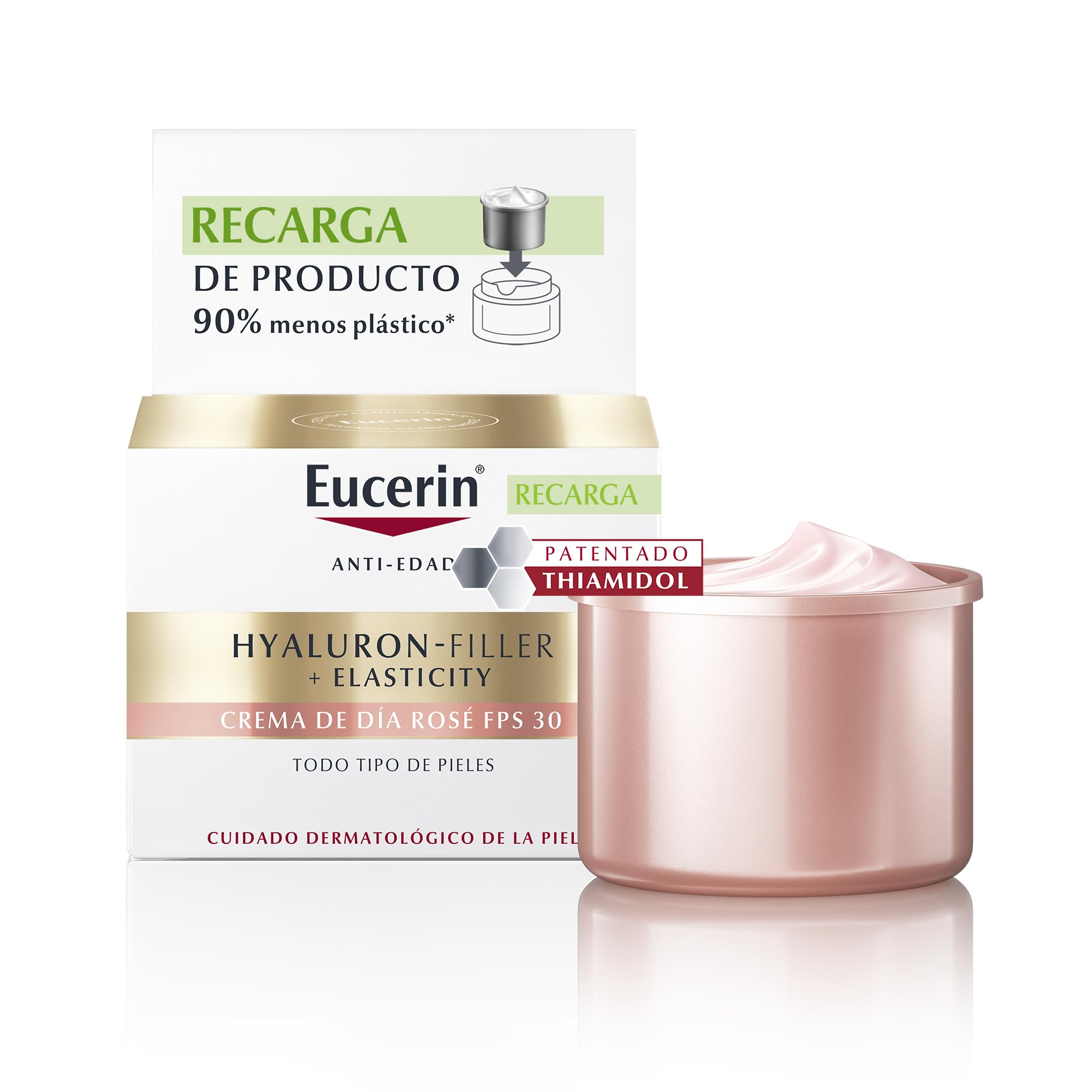 Eucerin Refill Rosé Hyaluron Filler Elasticity, Crème de Jour Anti-Rides Acide Hyaluronique, pour peaux normales et mixtes, 50 ml