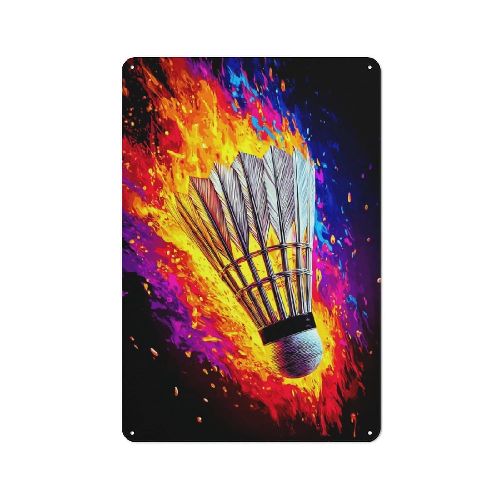 Junmoney Flaming Shuttlecock Artwork -2 Tin Wall Plaque 30X20cm With For Bar Or Restaurant, Housewarming Present For People Styling Bar And Restaurant