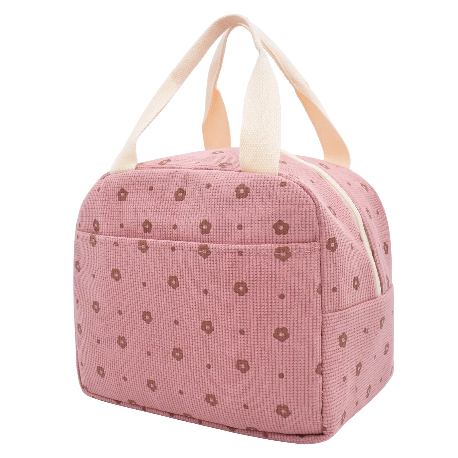 Hnonoxy Isotherme Repas Femme,Sacs Lunch En éTanche,Velours Côtelé Sac Lunch,Rose Sac DéJeuner Pliable,Sac Isotherme RéutilisablePour École,Travail,Pique- Nique(17 * 20 * 24cm