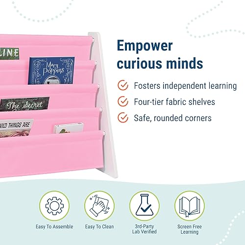 Miniatura 40 de Wildkin Estantería de madera para niños, diseño de lona premium con 4 estantes de tela, organizador para el hogar o el aula, natural con aguamarina