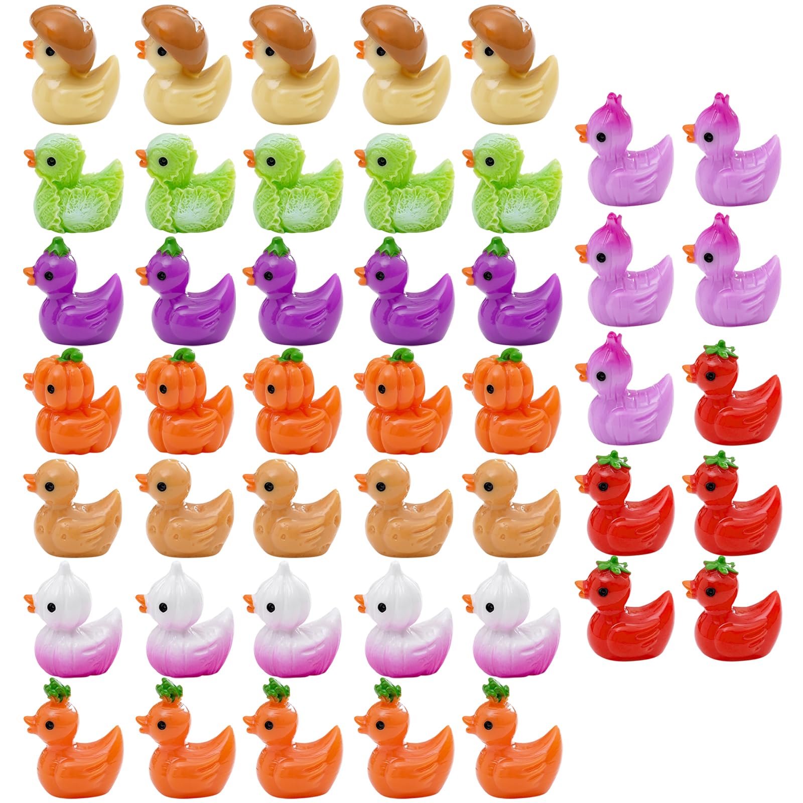 Plastic Ducks, 45 Mini Resin Ducks for Duck Race Events, Vegetable Themed Tiny Ducks Collection, Dimensions 1.9 X 2.2 Cm