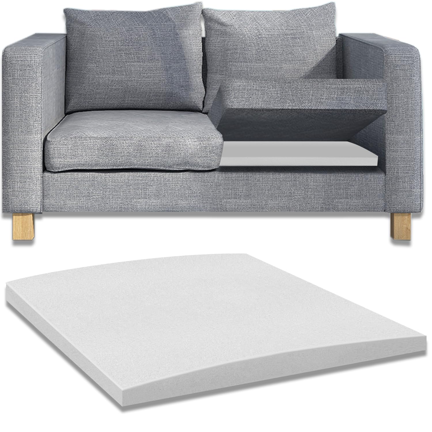 Exquilnova 50x50cm Sofa Support Boards,Support Cushion,High Density Foam for Sofa Suitable for Various Types of Sofas,Foam Cushion Pads Restore Comfort to Sofas,Chairs,Beds (1, White)