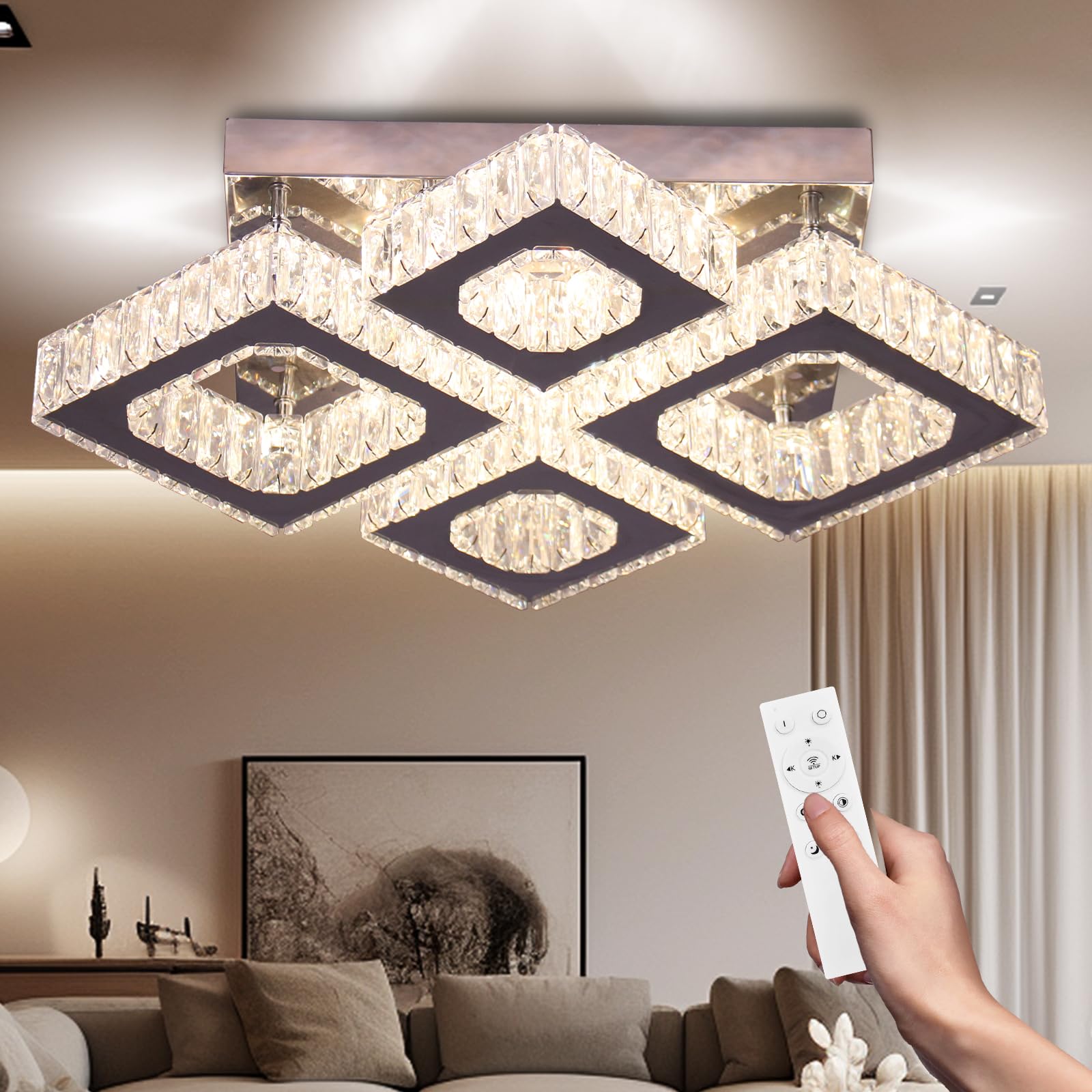Plafonnier design moderne 4 lumières LED pour salon et chambre 56 cm
