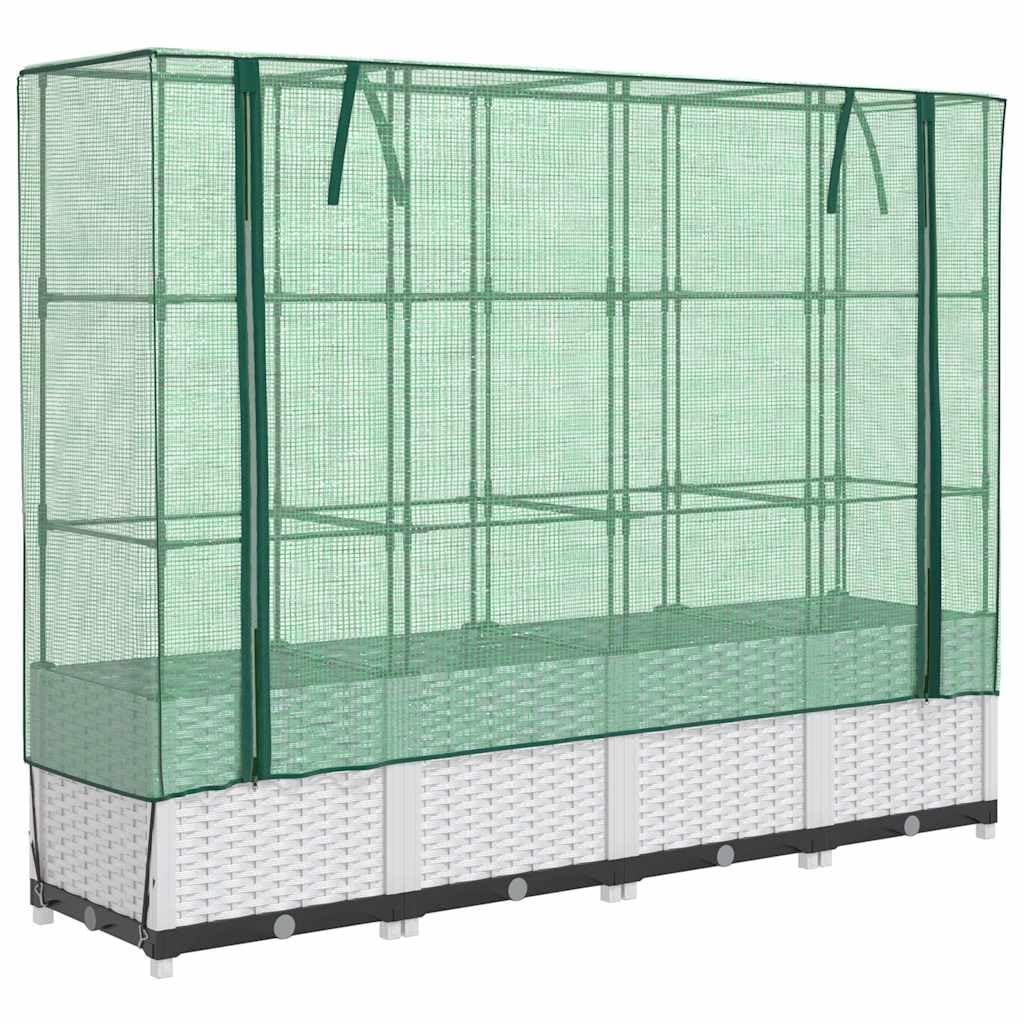 Jardiniere rialzata con rivestimento effetto rattan, 160 x 40 x 138 cm | Polipropilene, Ferro Telaio, Polietilene Copertura Impermeabile, Chiusura lampo Ventilazione, Per Piante Legumi Fiori