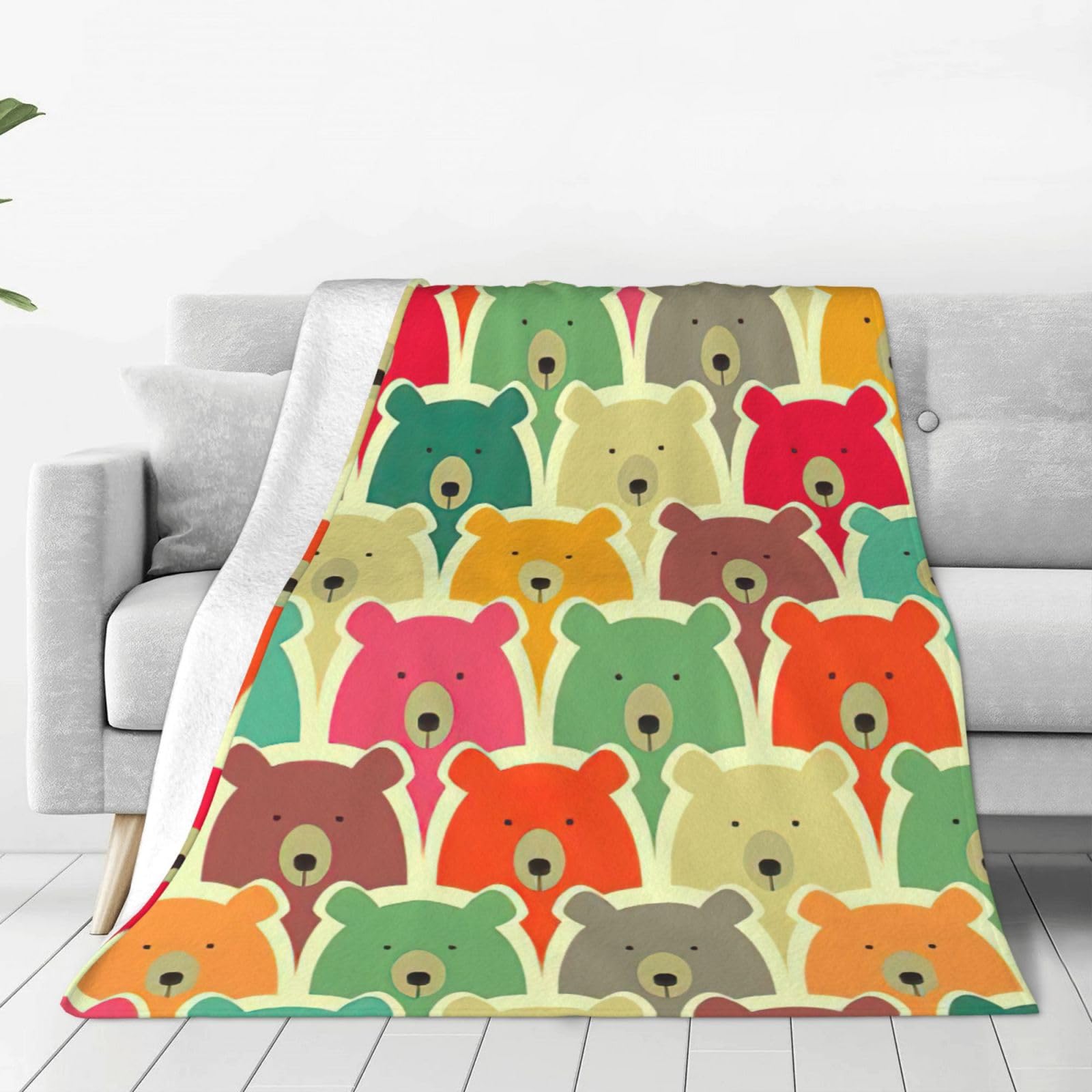 Couverture en polaire ours colorés plaid chaud pour lit et canapé
