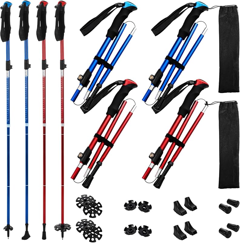 4 Pcs Trekking Poles Set, Collapsible Aluminum Hiking Poles, Adjustable Folding Trekking Sticks, Lightweight Travel Walking Sticks with Storage Bag for Adult Men Women